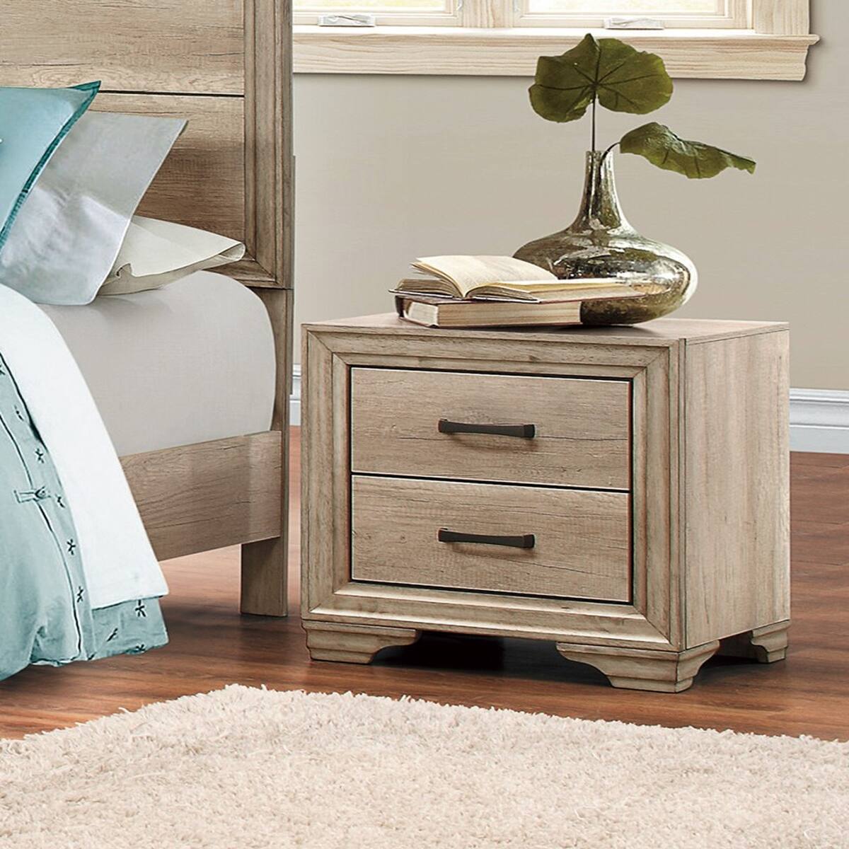 Front. Loheer - Loheer Two Drawer Nightstand with Natural Finish and Melamine Laminate - Natural.