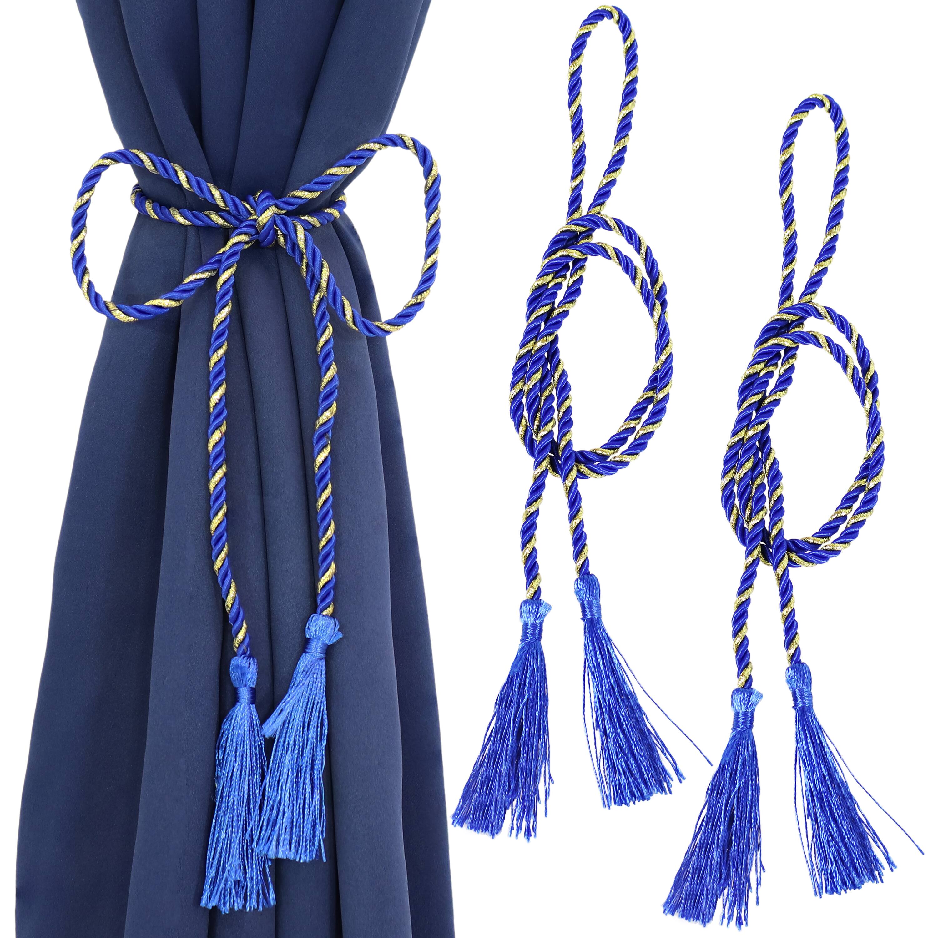 Alt View 4. Sunnydaze - Indoor and Outdoor Rope Curtain Tiebacks - Set of 2 - Blue.