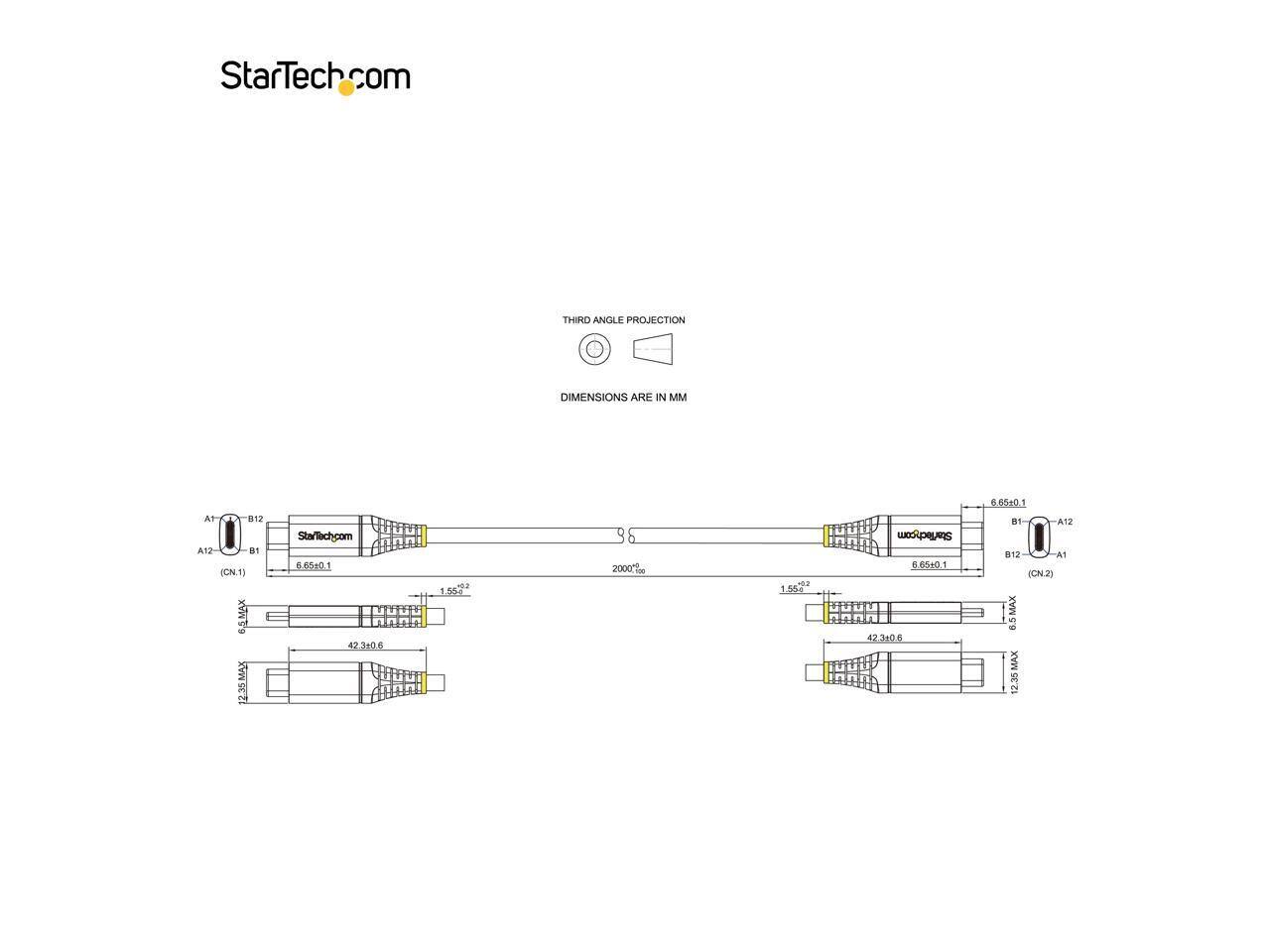 StarTech.com

THIRD ANGLE PROJECTION  
DIMENSIONS ARE IN MM

A12 B12  
B1  
(CN.1)  
6MAX 12.35MAX  
StarTech.com  
660101  
42340  
1,55  
98  
2000  
1,557  
StarTech.com  
5.65:01  
42.310.6  
.05201  
ar  
A12 012 A1  
(CN27)  
.5 MAX MAX 12.35