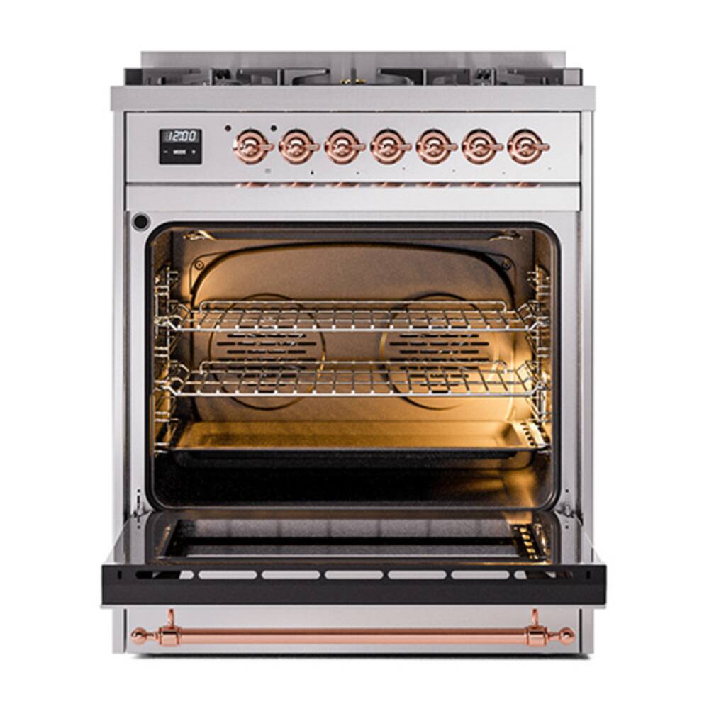 Alt View 4. ILVE - ILVE Nostalgie II Series 30 in. Dual Fuel Range with 5 Sealed Burners (Natural Gas, Copper Trim) - Stainless Steel.