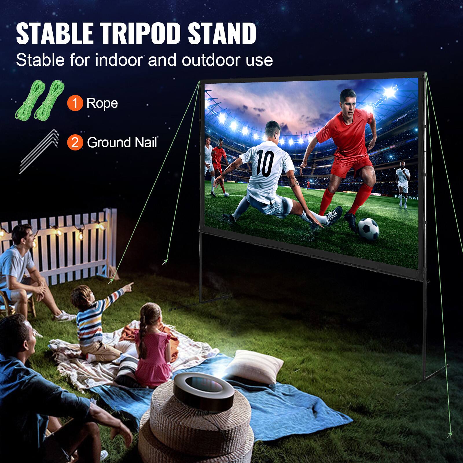 STABLE TRIPOD STAND
Stable for indoor and outdoor use
1 Rope
2 Ground Nail
10