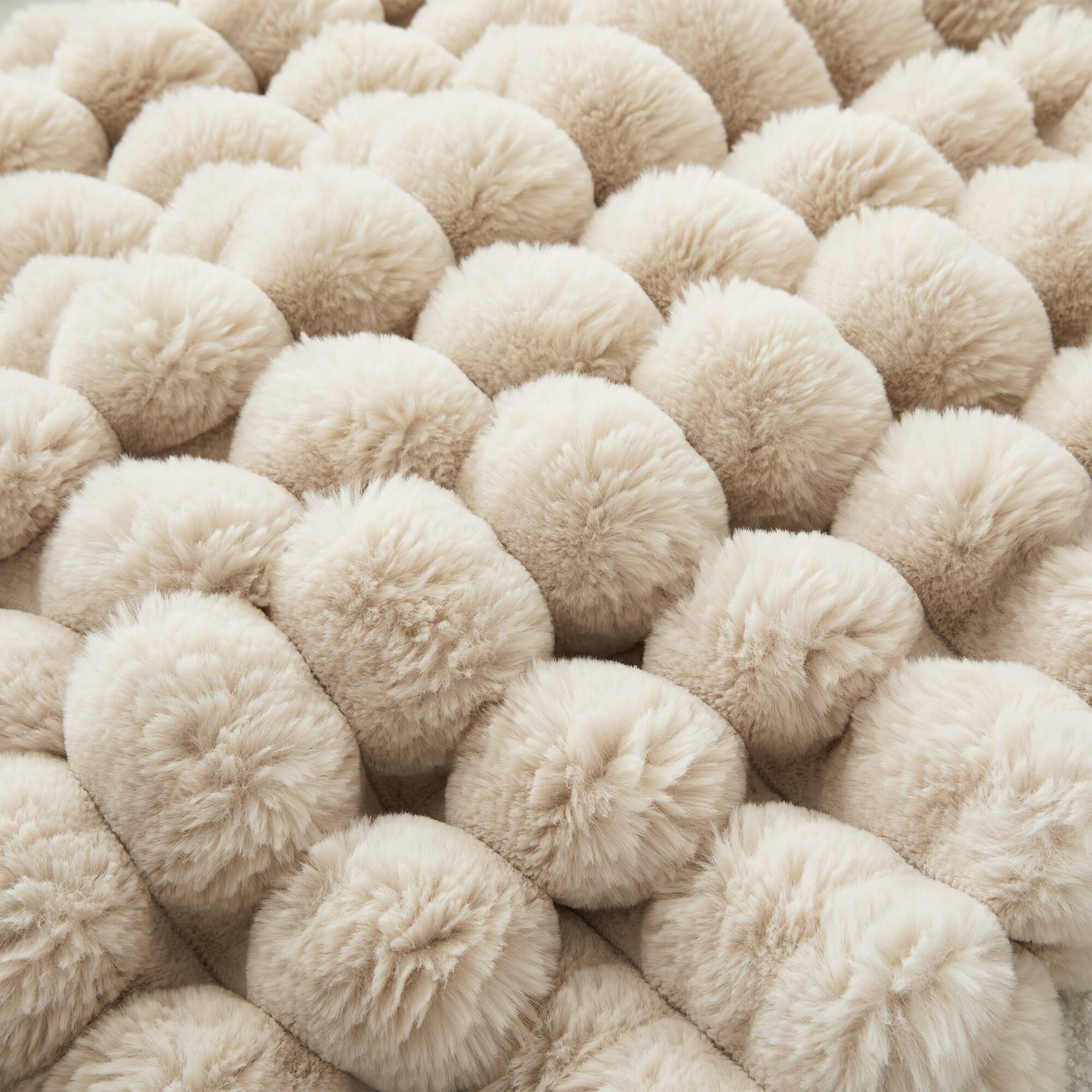 Back. Peace Nest - Peace Nest Faux Rabbit Fur Bubble Textured Throw Blanket, Soft Fluffy Blanket 50" x 60", Cream - Cream.