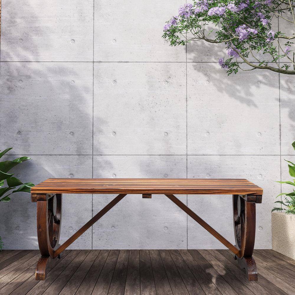 Alt View 4. Winado - 38.5in Wooden Bench Patio Chair with Wagon Wheel Legs Backless Garden Furniture for Backyard Park Porch Indoor Outdoor - Carbonized.