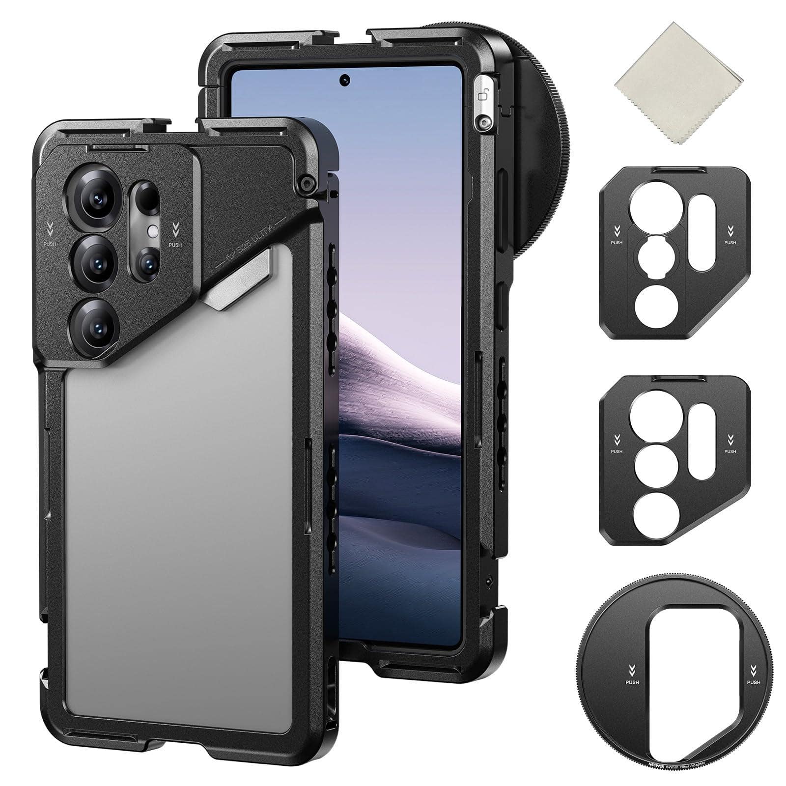 VEGA AUTOMOTIVE - S25 Ultra Phone Cage Mobile Video Rig Stabilizer With Filter Adapter Lens Backplate T Mount Compatible Mome - S25 Ultra Cage w/Filter Adapter