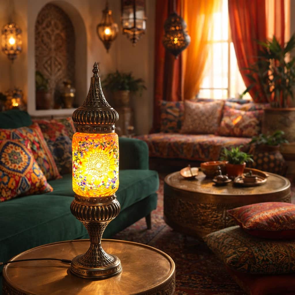 FC Design - 19"H Bronze Base Orange Mosaic Tower Turkish Lamp