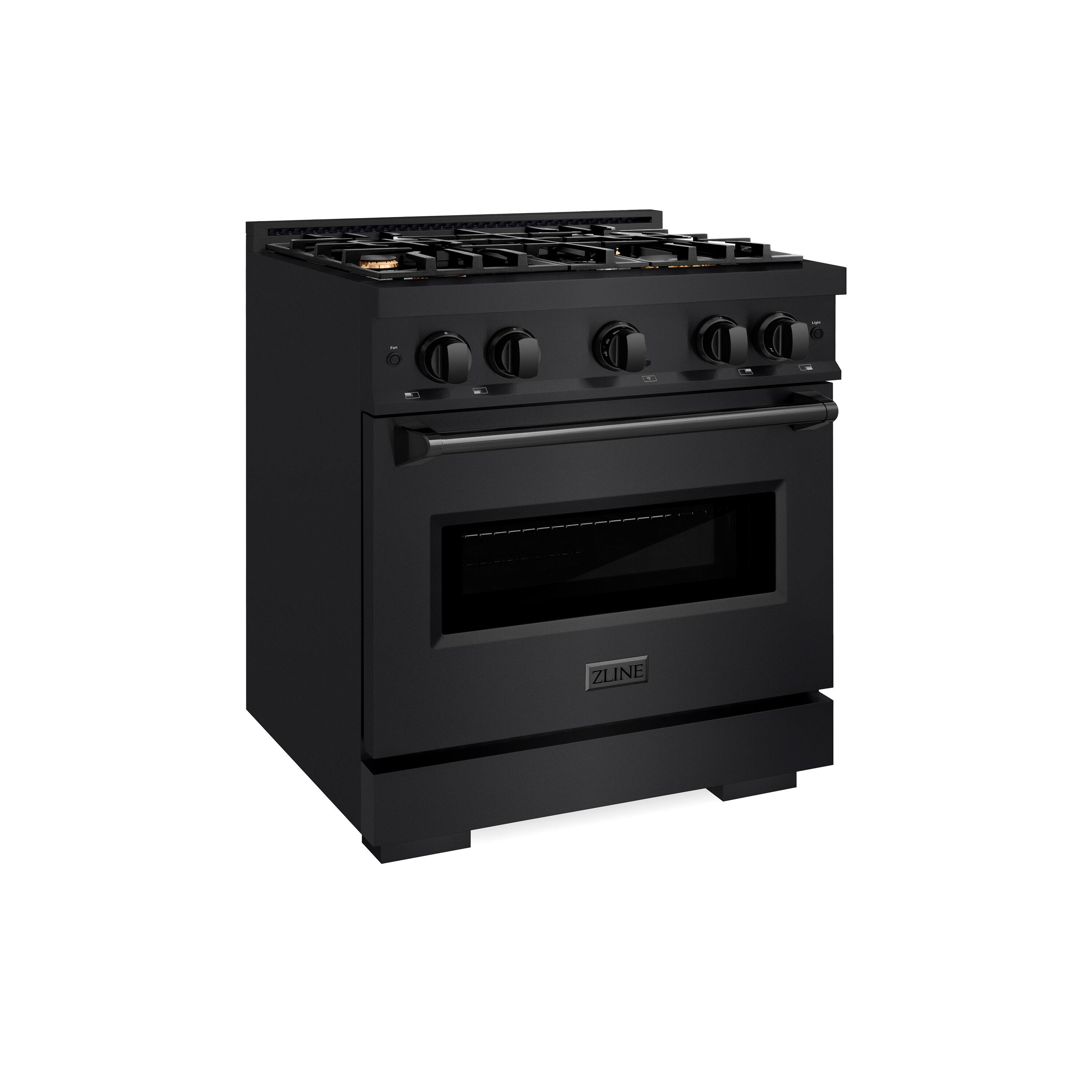 Left. ZLINE - ZLINE 30" Classic Dual Fuel Black Stainless Convection Oven Range w/ 4 Brass Burners (CDRB-BR-30) - Black Stainless Steel.