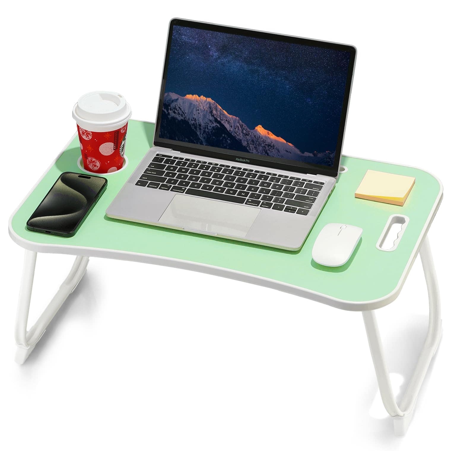 Stylel Star - Laptop Bed Desk, Foldable Lap Desk, Portable Lap Table, Laptop Stand with Cup Holder & Tablet Slot & Lifting Handle f - Green