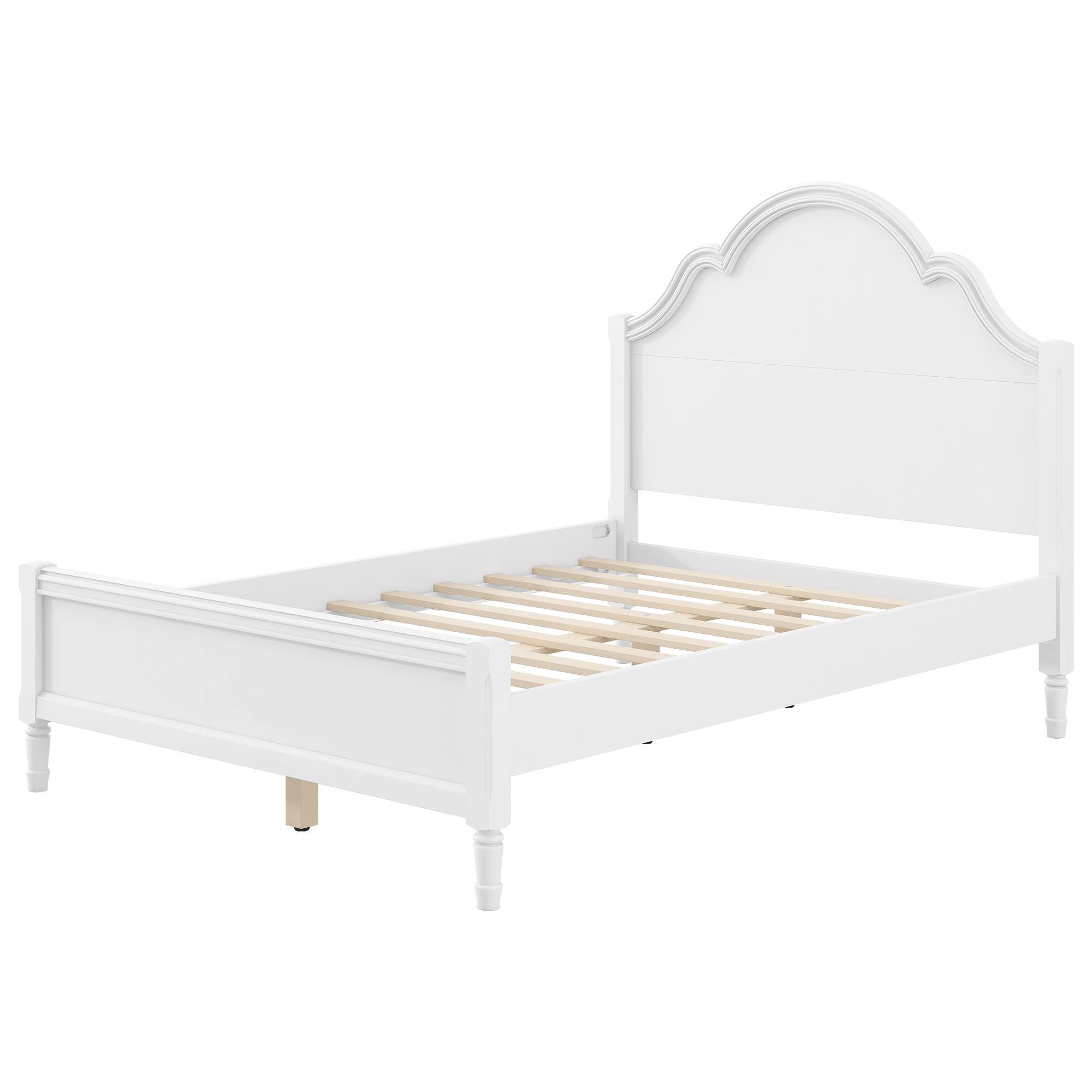 Left. Whisen - Full Size Platform Bed Frame with Arched Headboard and Footboard for Bedroom Furniture, No Box Spring Needed - White.