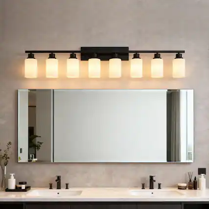 Front. Boyel Living - Wall Lamp 8 Light Bathroom Vanity Light Matte Black Bathroom Light Fixtures Modern Wall Light.