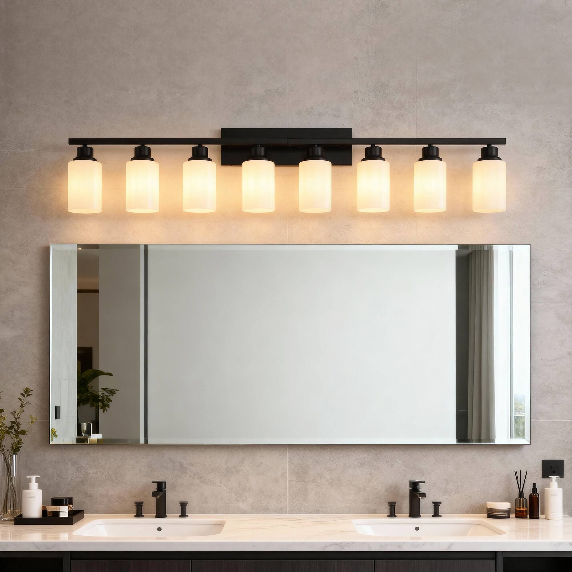 Front. Boyel Living - Wall Lamp 8 Light Bathroom Vanity Light Matte Black Bathroom Light Fixtures Modern Wall Light.