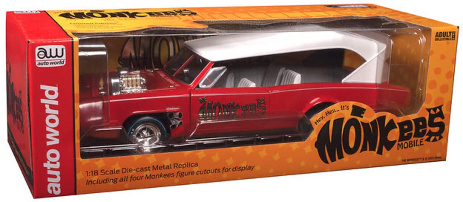 PopMarket - The Monkees - Auto World The Monkees Monkeemobile - Red body w/Flat White Roof 1/18 Scale Diecast - COLLECTIBLES - Multicolor price history on PriceWatchPro
