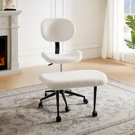 Pinmoco - Fabric Ergonomic Office Chair with Back Support and Wheels Cross-Legged ADHD Adjustable Office Chair - Off-White