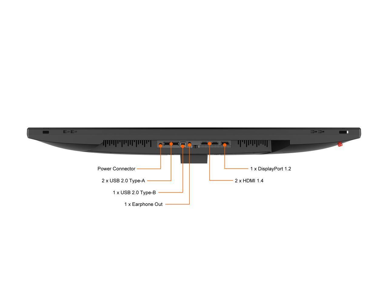 Power Connector  
1 x DisplayPort 1.2  
2 x USB 2.0 Type-A  
2 x HDMI 1.4  
1 x USB 2.0 Type-B  
1 x Earphone Out