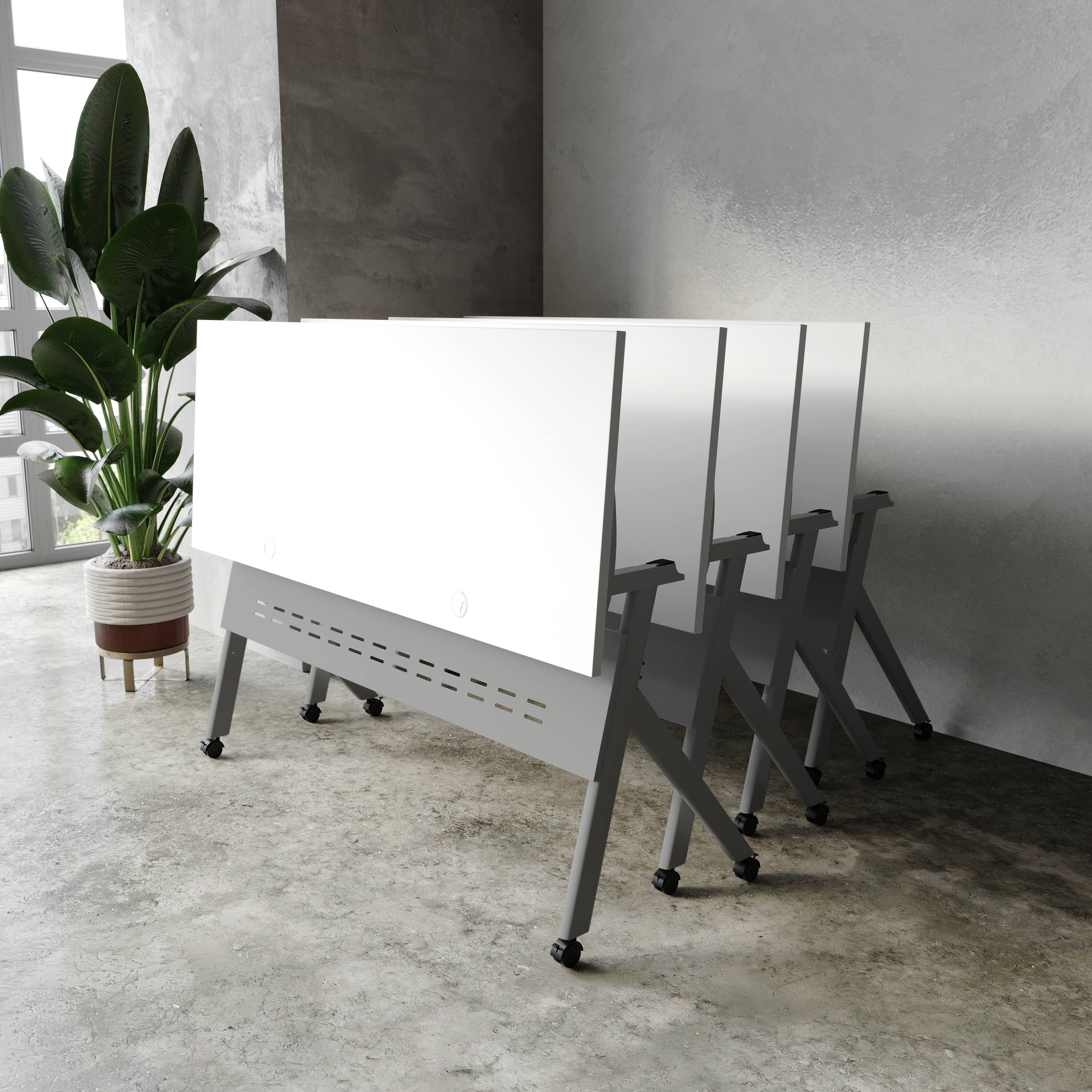 Alt View 1. Flash Furniture - Davis Commercial Grade 60" x 24" Heavy-Duty Nesting Flip Training Table with Y-Legs, Modesty Panel, 1" Thick White Table - White.