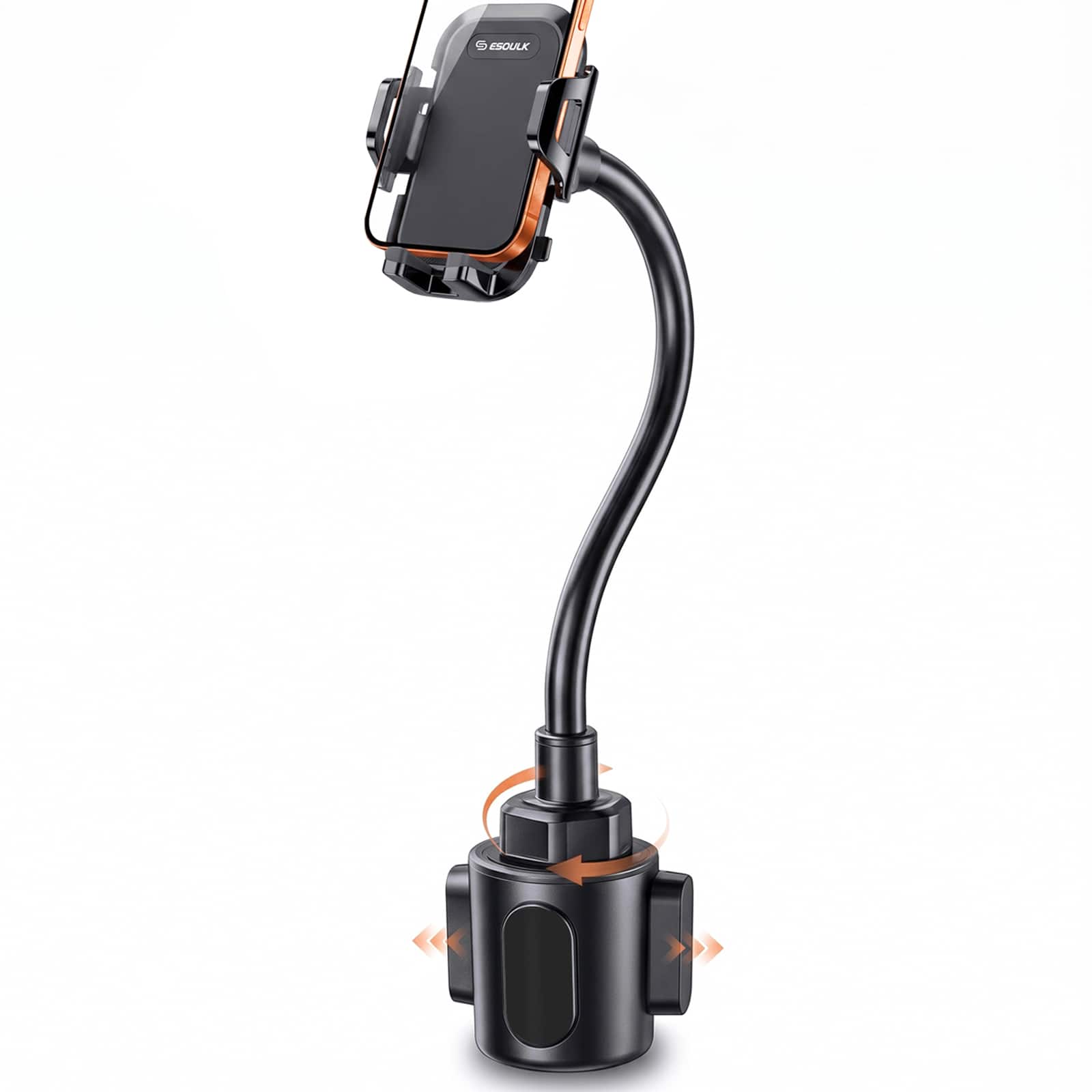 Front. Esoulk - iPhone For Cup Holder Mount Adjustable Long Gooseneck Arm for Smartphones Samsung Universal Google Pixel - Black.