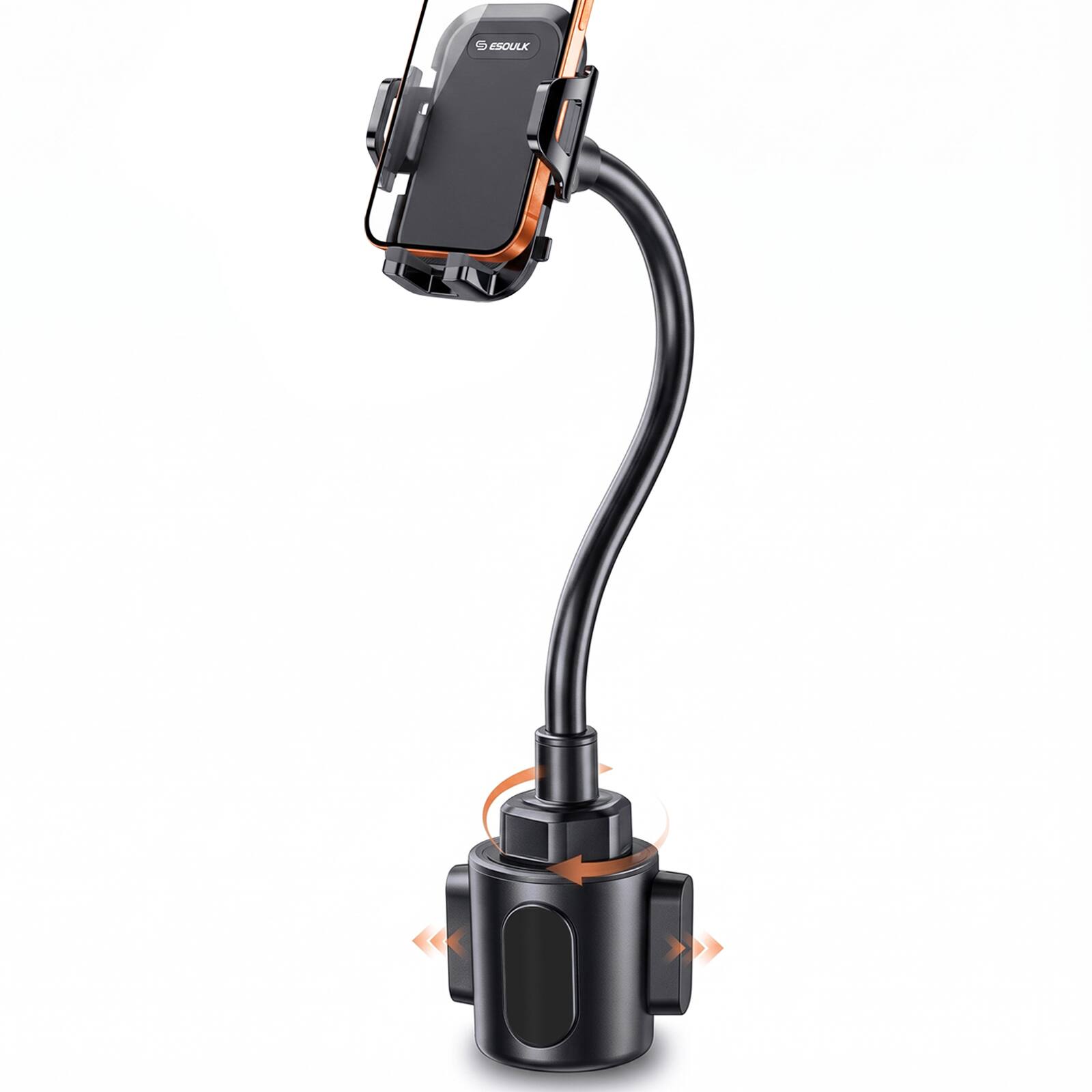 Front. Esoulk - iPhone For Cup Holder Mount Adjustable Long Gooseneck Arm for Smartphones Samsung Universal Google Pixel - Black.
