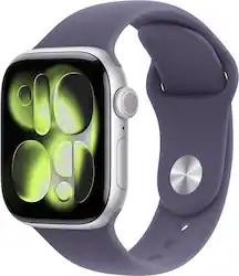 Apple Watch Series 11 (GPS+Cellular) 42mm Aluminum Case with Purple Fog Sport Band - S/M - Silver (Verizon) - (2025) - Front_Zoom
