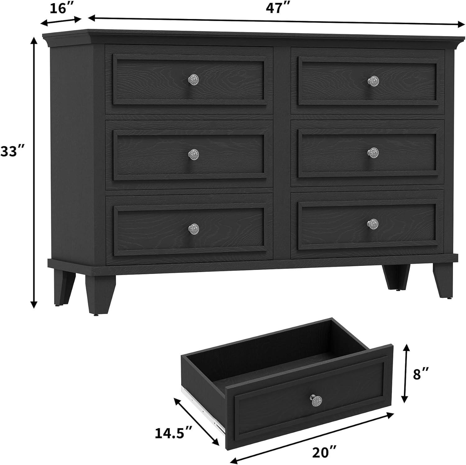 - Width: 47"
- Height: 33"
- Depth: 16"
- Drawer dimensions: 20" x 14.5" x 8"