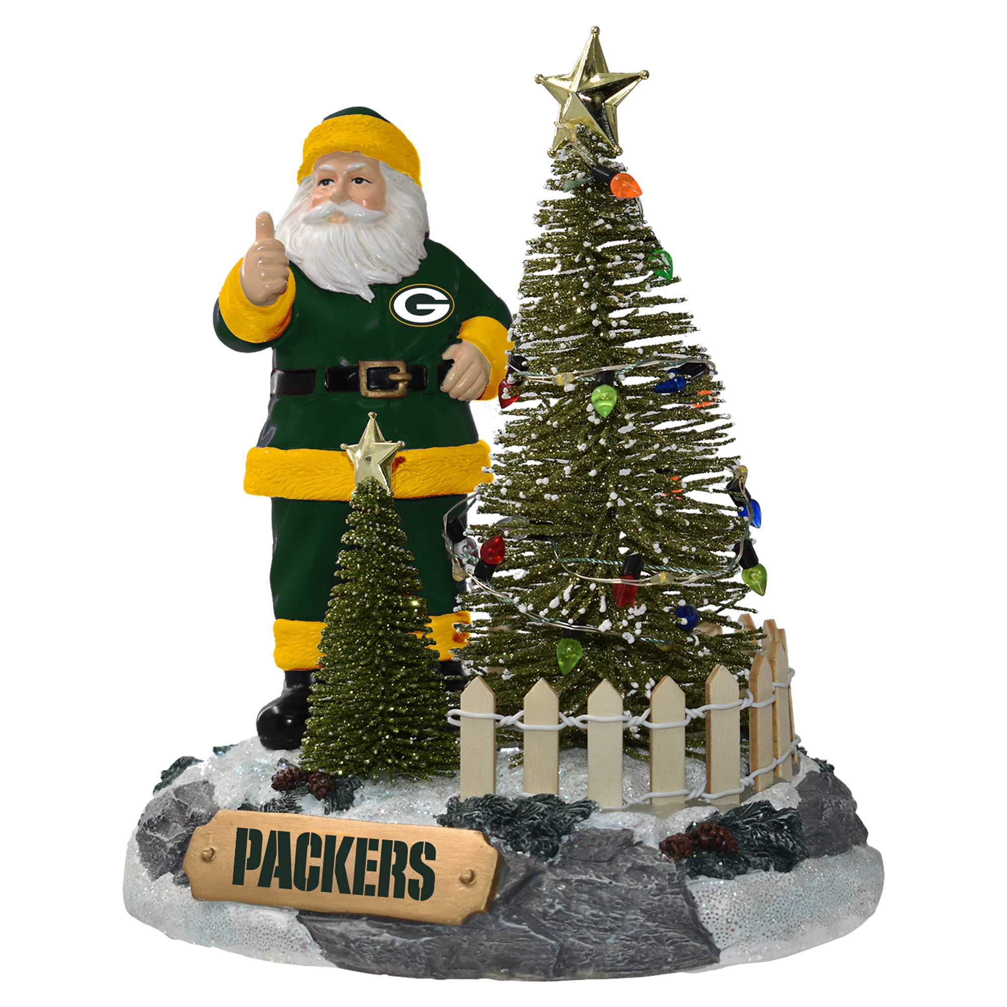 Front. The Memory Company - Green Bay Packers Santa Figurine with LED Tree - Multicolor.