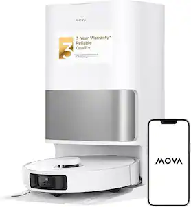 MOVA - P10 Pro Ultra Robot Vacuum and Mop, Extenable Mop, Edge-to-Edge Cleaning,13000 Pa Suction, CleanLift System, Hot Water - White
