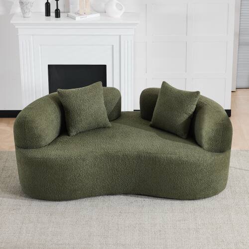 Left. Anysun - 66.9" Curved Teddy Velvet Loveseat Sofa - Full Compression Sponge, No Assembly, 350 lbs Capacity for Small Spaces - Green.