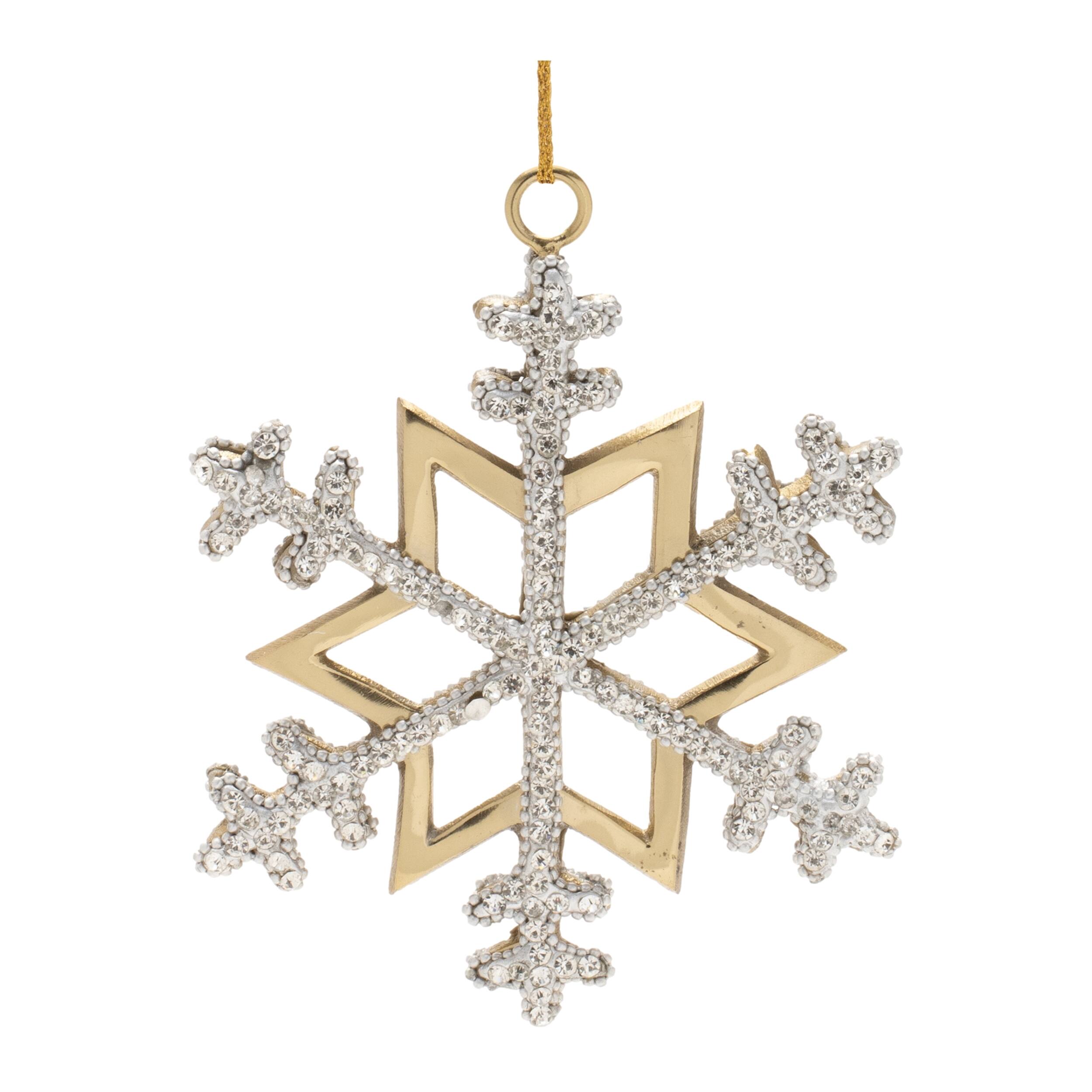 Left. BreeBe - Jeweled Metal Snowflake Ornament (Set of 2) - Gold, Gray.