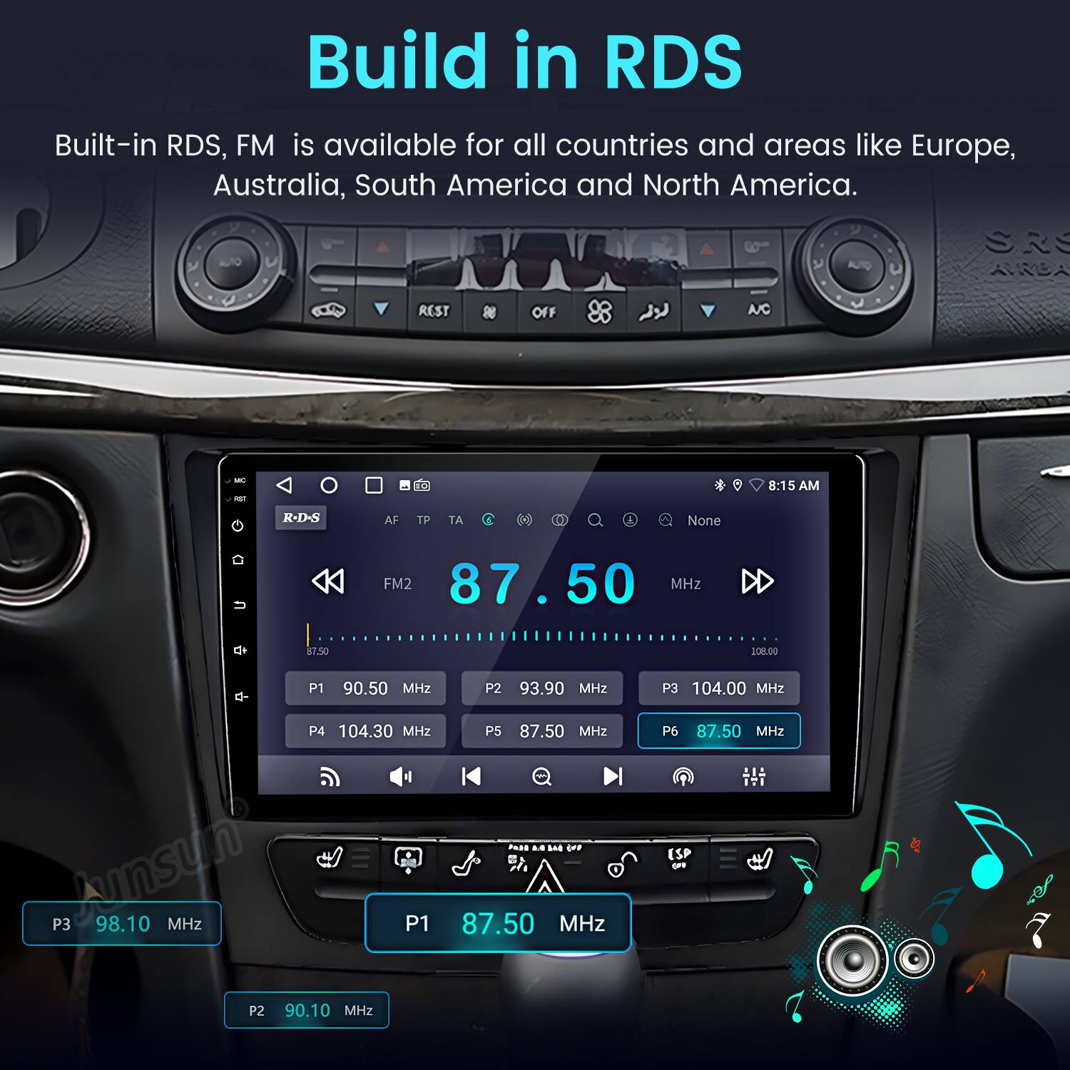 Build in RDS

Built-in RDS, FM is available for all countries and areas like Europe, Australia, South America and North America.