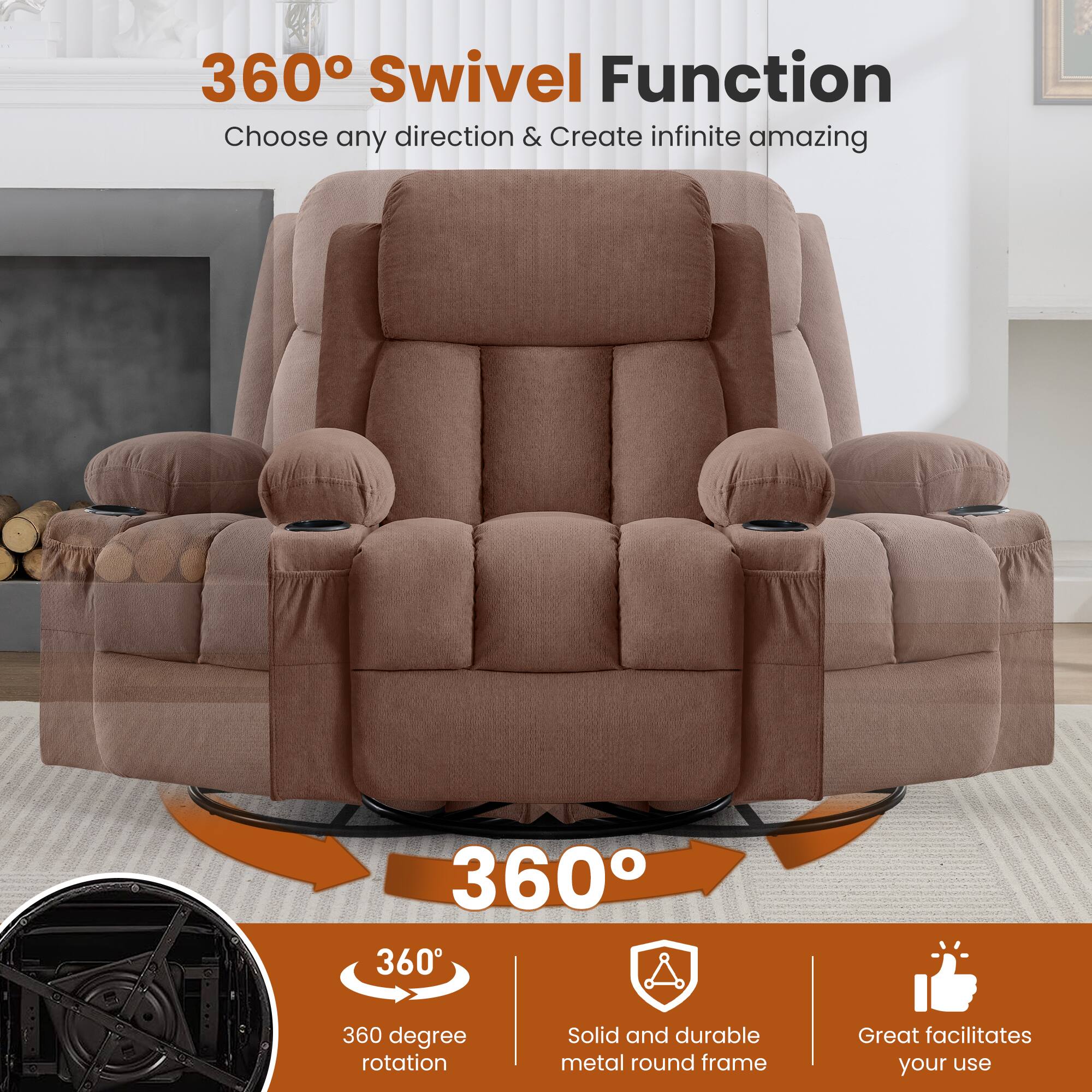 360° Swivel Function  
Choose any direction & Create infinite amazing  

360°  
360 degree rotation  

Solid and durable metal round frame  

Great facilitates your use