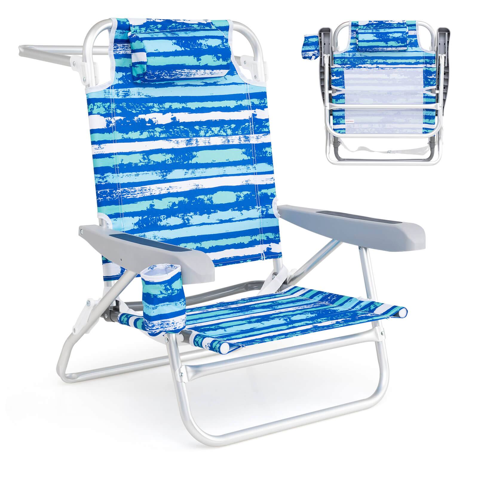 Alt View 9. Costway - Costway 2 Pack Folding Beach Chair Lightweight Lay Flat Lounge Chair with Head Pillow - Blue.