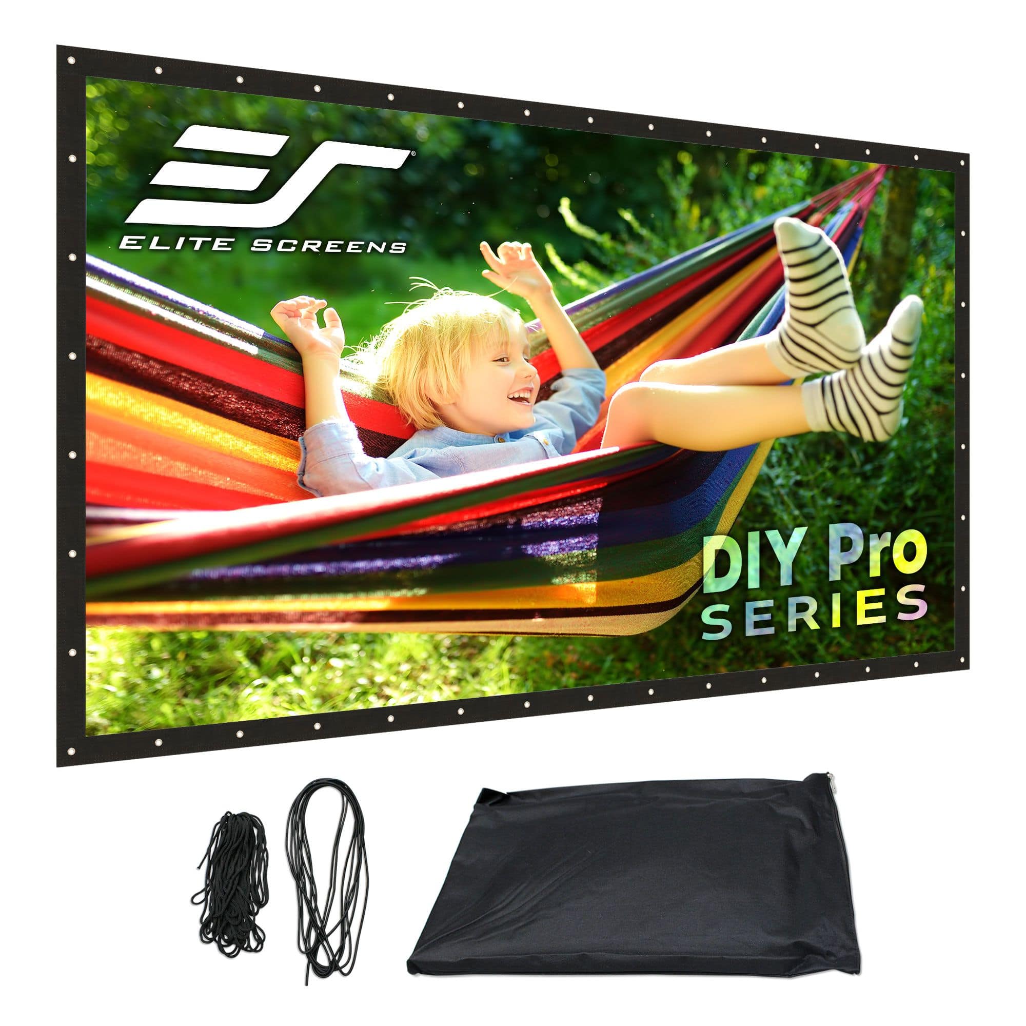 Elite Screens - DIY Pro, 220" Diag, 16:9, Indoor/Outdoor Matte Front Projector Screen, Grommets, Ropes, Carry Pouch, DIY220H1 - White
