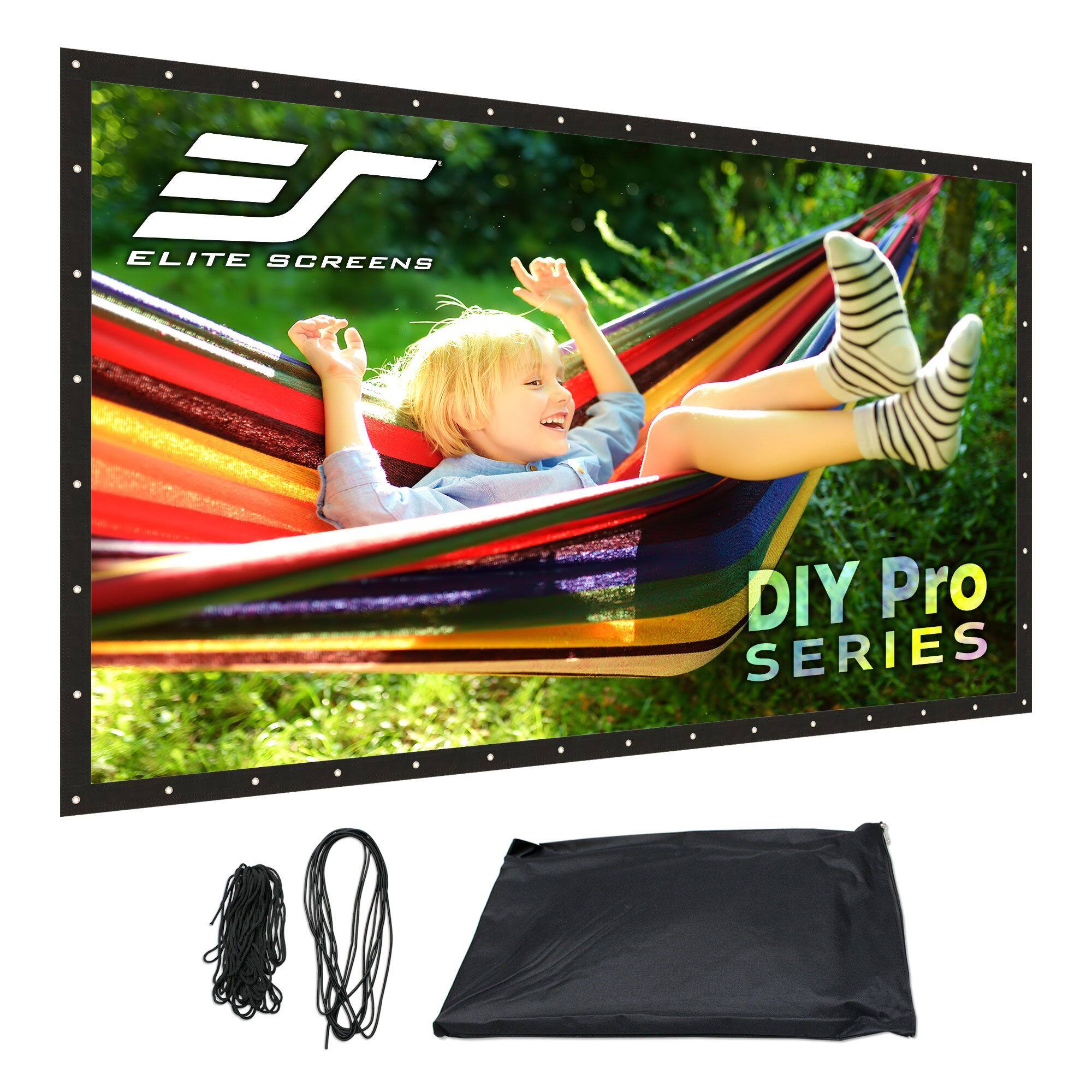 Elite Screens - DIY Pro,250"Diag,Indoor/Outdoor MatteWhite Front Projector Screen,Grommets,Ropes,Carry Pouch,Black Borders,DIY250H1 - White