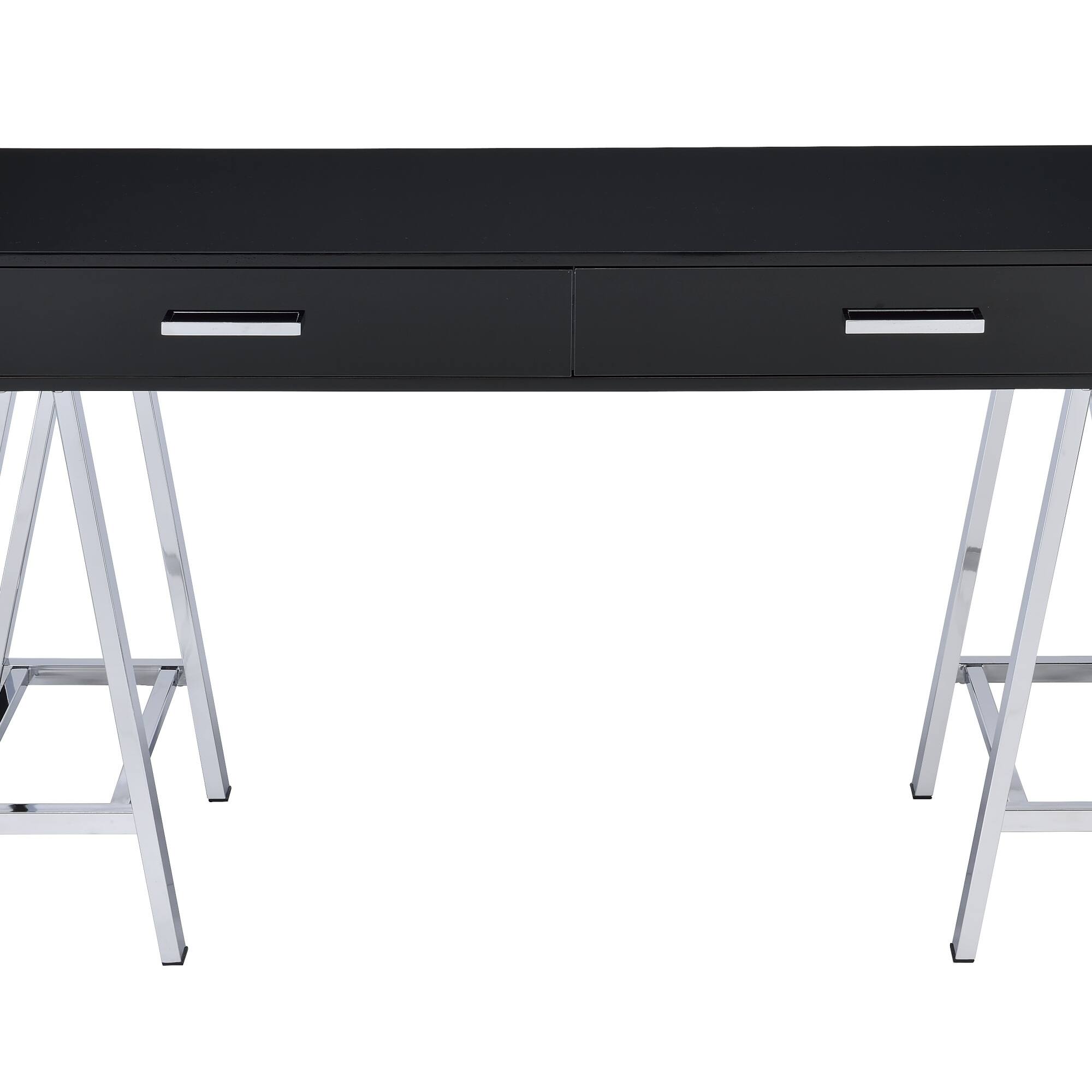Left. GOODSILO - Modern Writing Desk with Built-in USB Charging Port and Dual Storage Drawers for Home Office - Black.