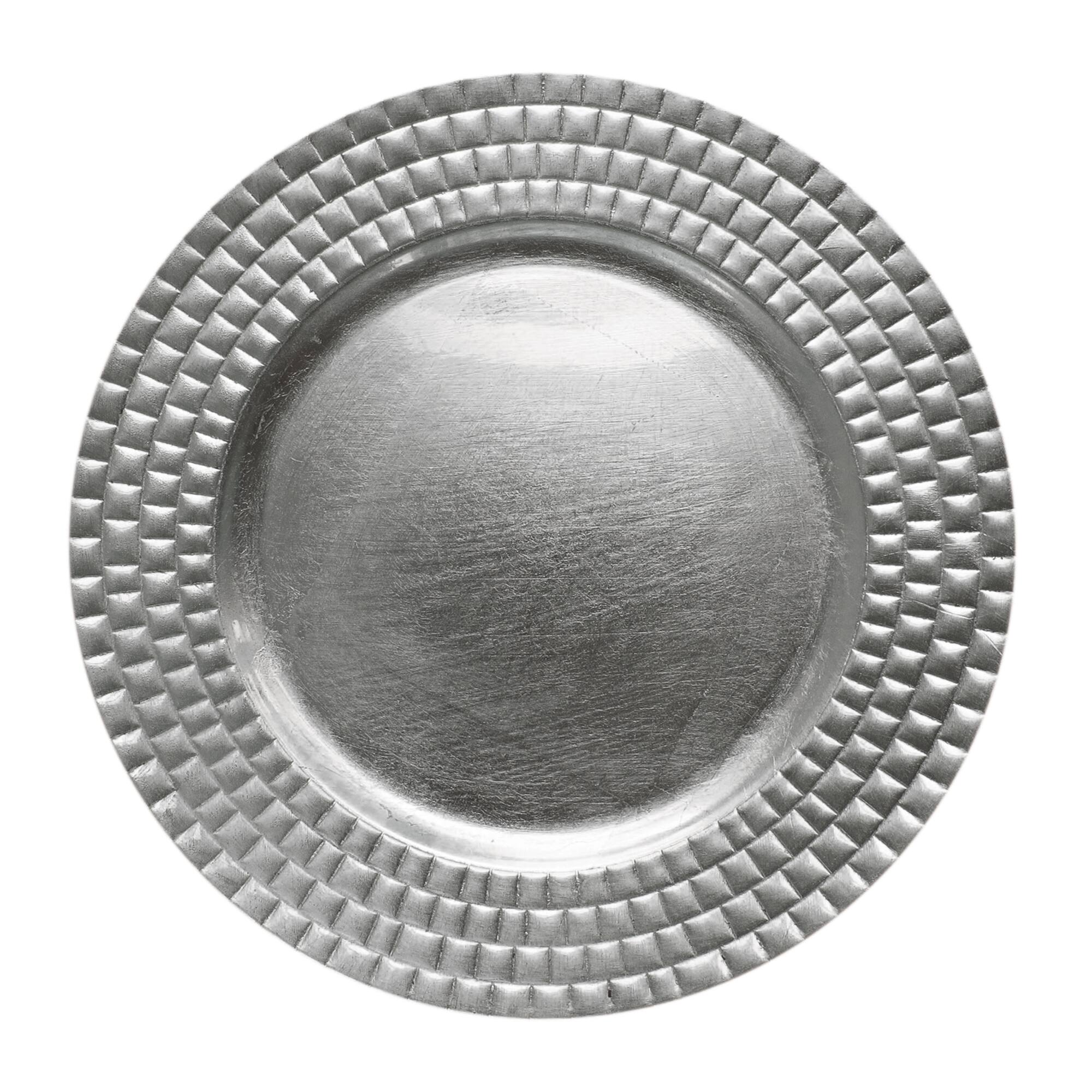 Angle. American Atelier - Silver Linear Charger Plate Set- 12 Pieces - Silver.