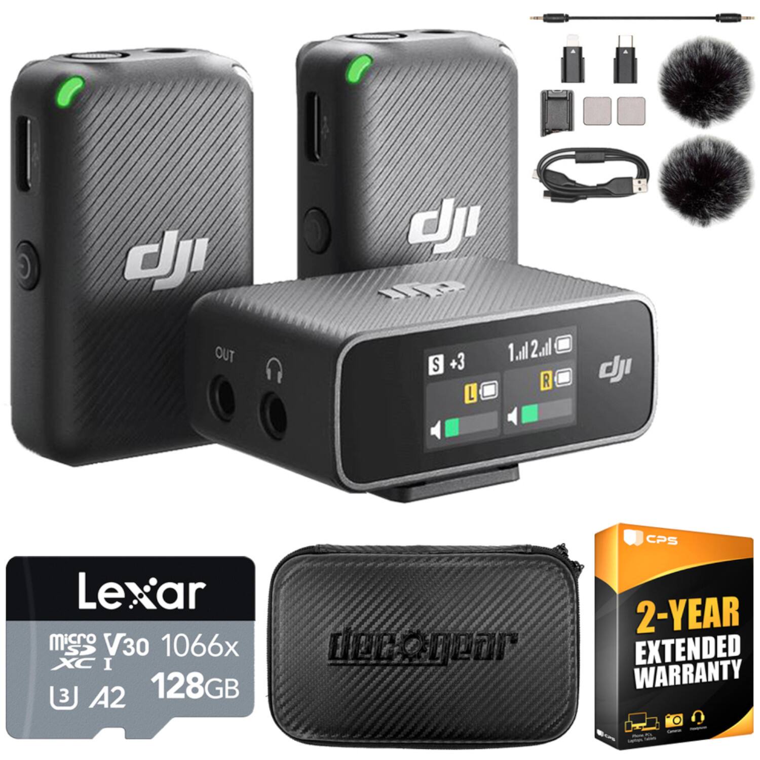 DJI - Mic Wireless Microphone System and Audio Recorder 2-Year Extended Warranty Accessory Bundle