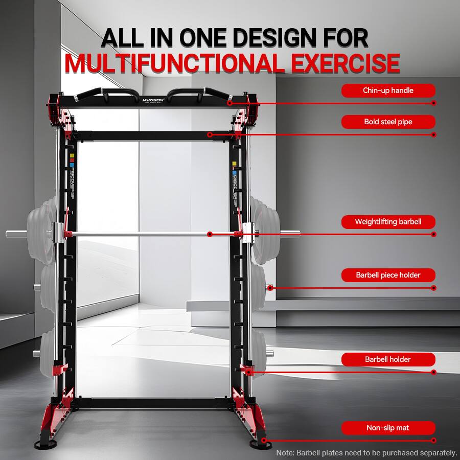 ALL IN ONE DESIGN FOR MULTIFUNCTIONAL EXERCISE

- Chin-up handle
- Bold steel pipe
- Weightlifting barbell
- Barbell piece holder
- Barbell holder
- Non-slip mat

Note: Barbell plates need to be purchased separately.