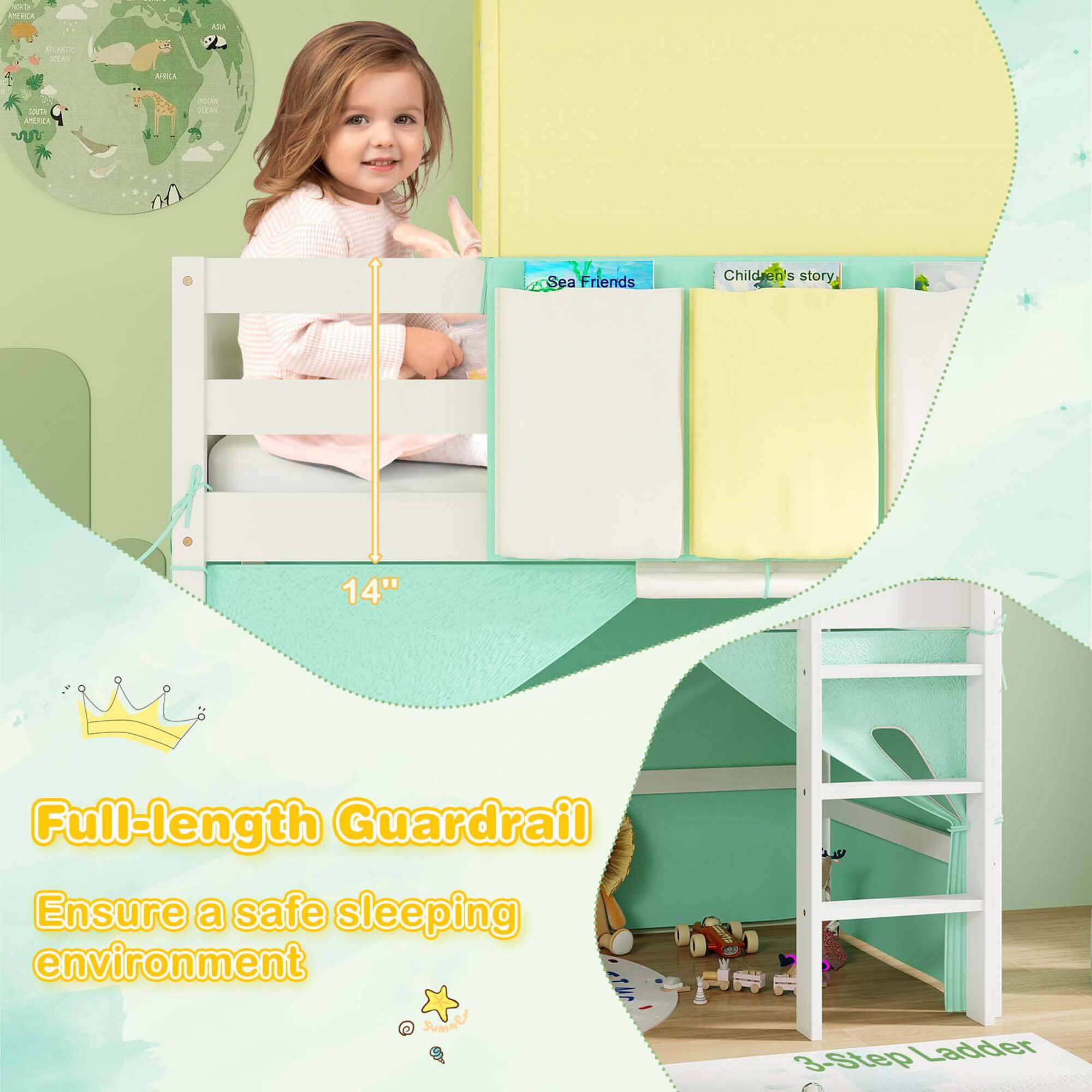 Alt View 8. Costway - Costway Twin Loft Bed with Tower & Tent 3 Storage Pockets Safety Guardrail and Ladder - Turquoise,White.
