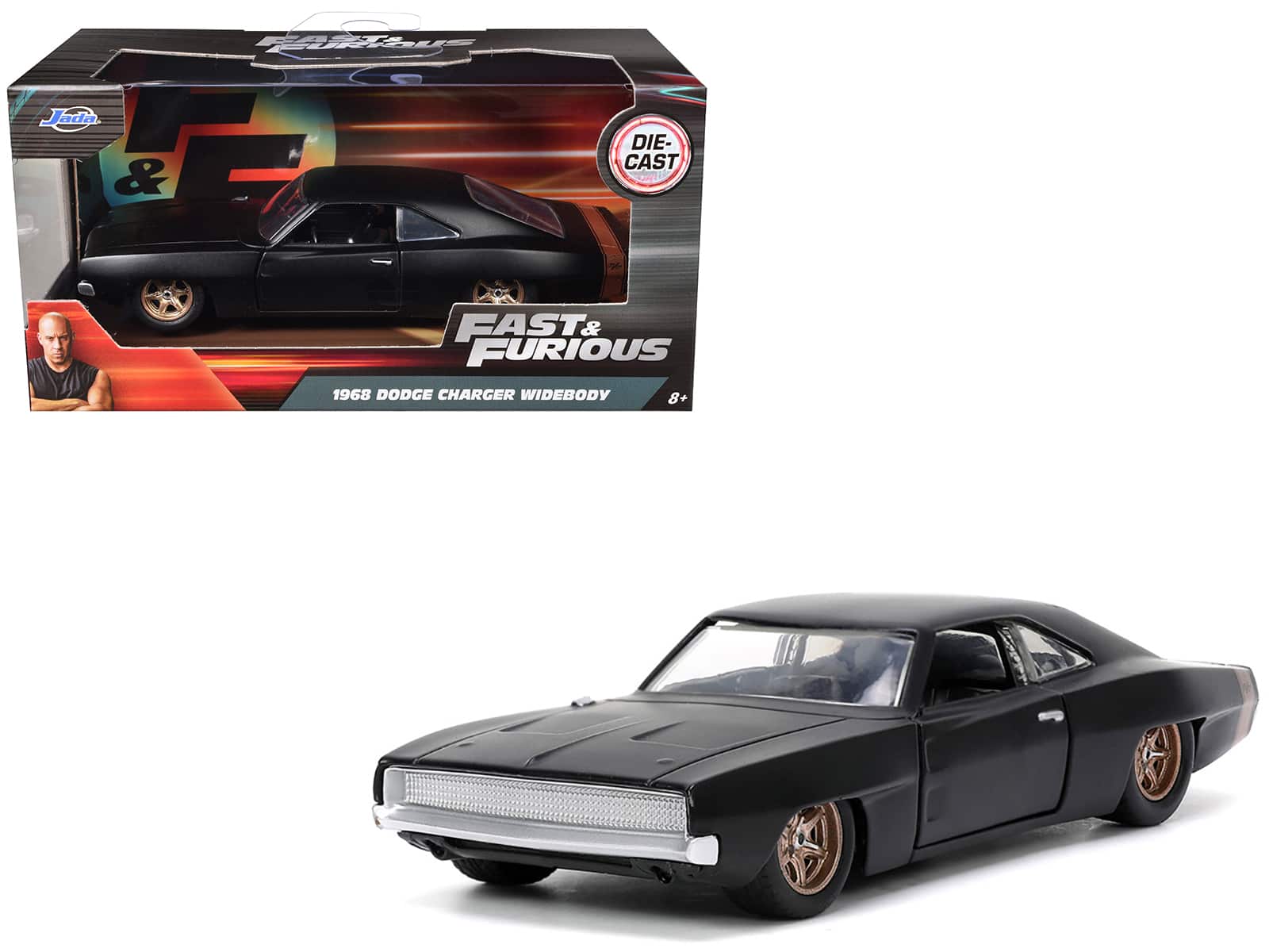 Jada - 1968 Dodge Charger Widebody Tail Stripe "F9" (2021) Movie "Fast & Furious" Series 1/32 - Matt Black with Bronze