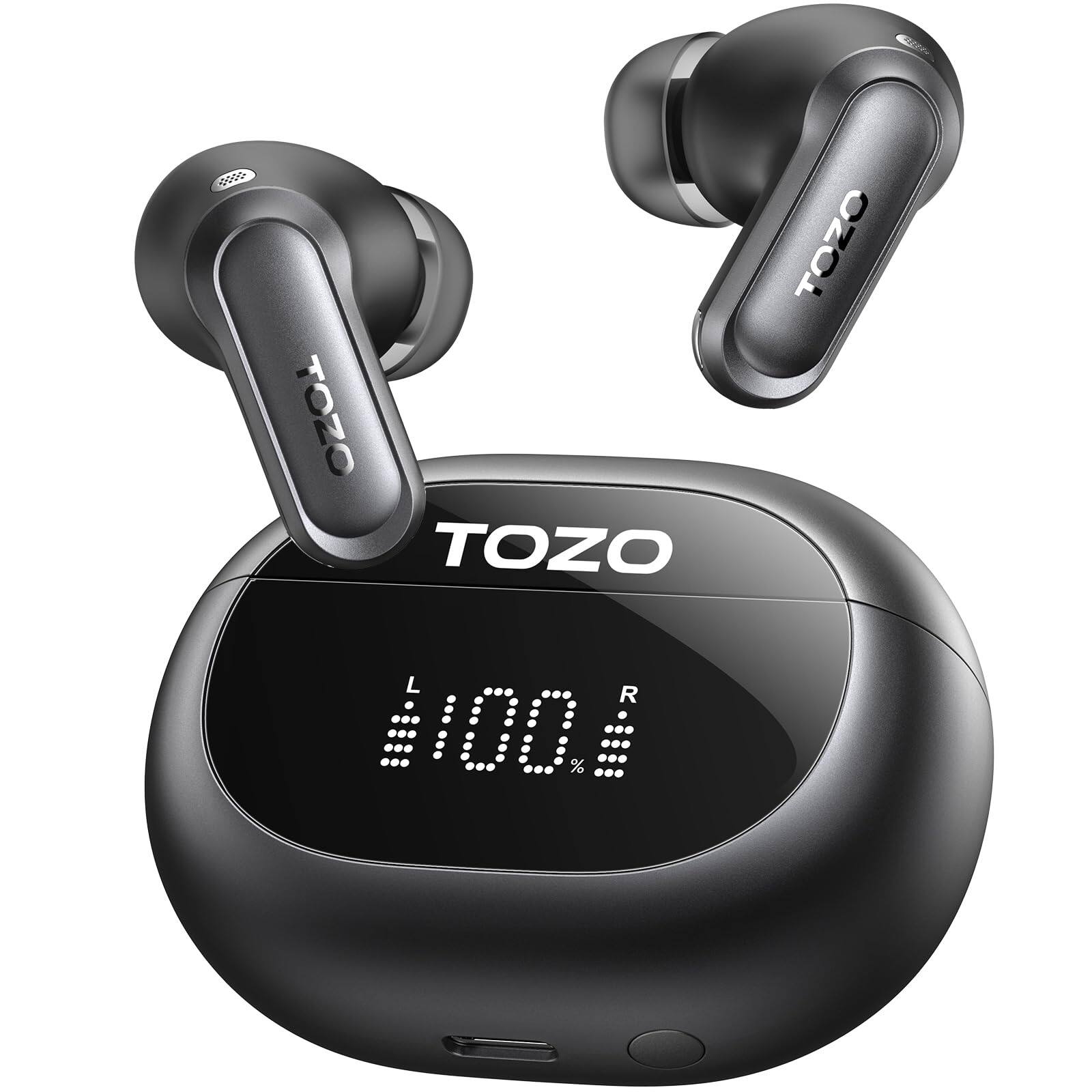 TOZO - NC20 Wireless Earbuds – LDAC Hi-Res Audio, ANC, 6-Mic ENC, 65H Playtime, IPX8, Bluetooth 5.4 - Black