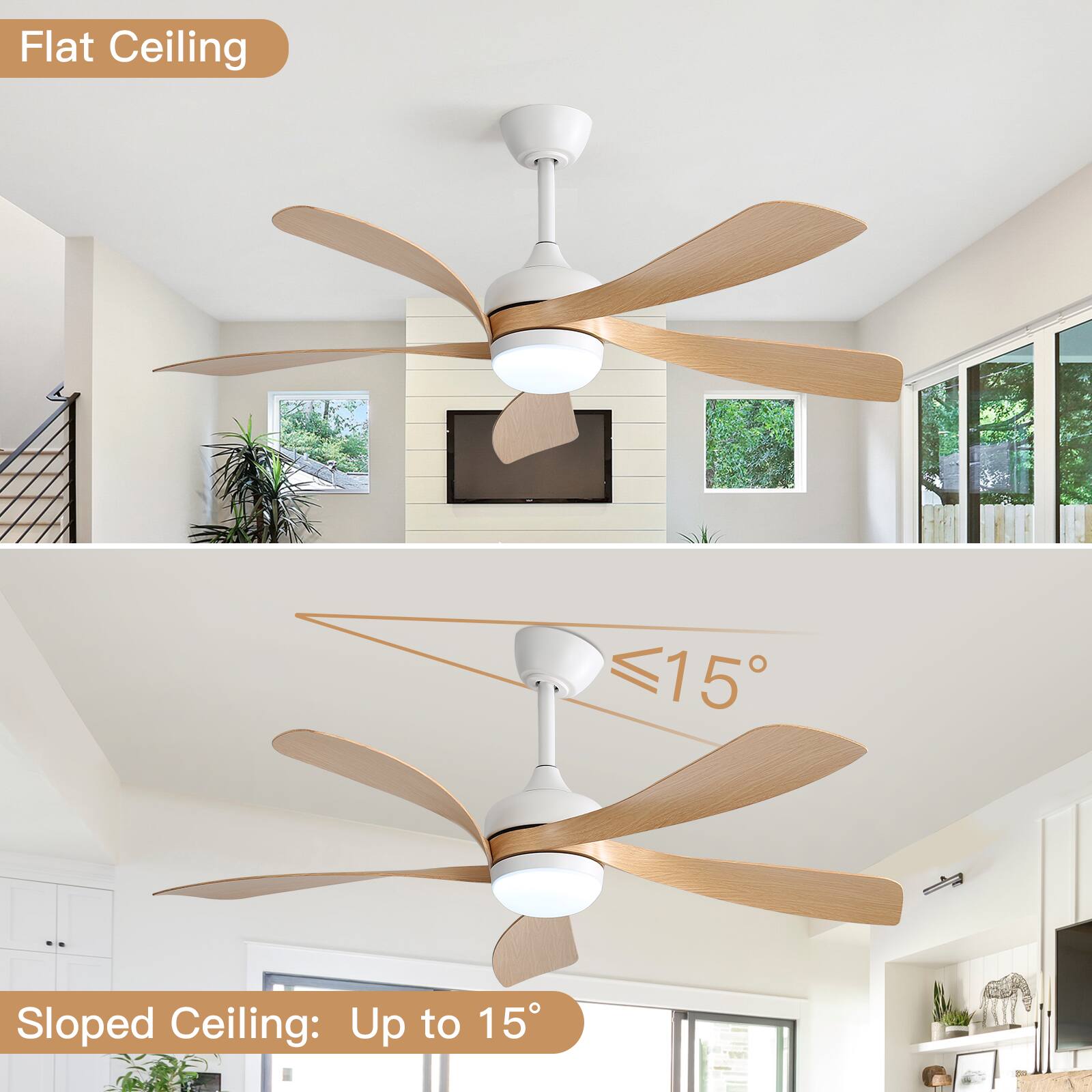 Flat Ceiling

Sloped Ceiling: Up to 15°