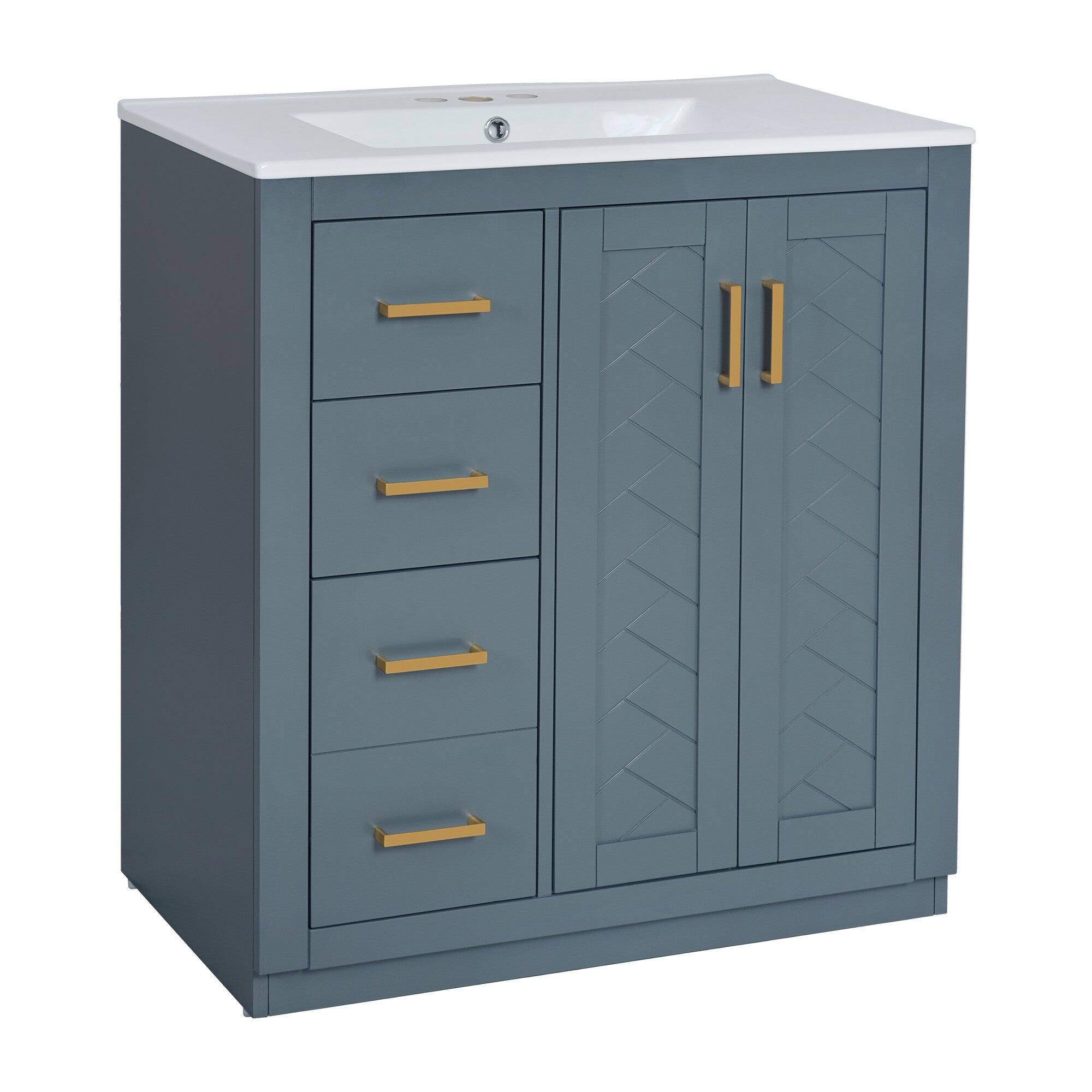 Alt View 10. Boyel Living - 24 Inch Freestanding Bathroom Vanity with Ceramic Sink Three Drawers Solid Wood Frame Blue - Blue.
