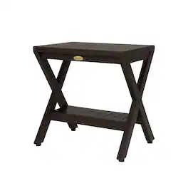 DecoTeak - Obliquity 18" Teak Wood Shower Bench with Shelf Finish - Woodland Brown