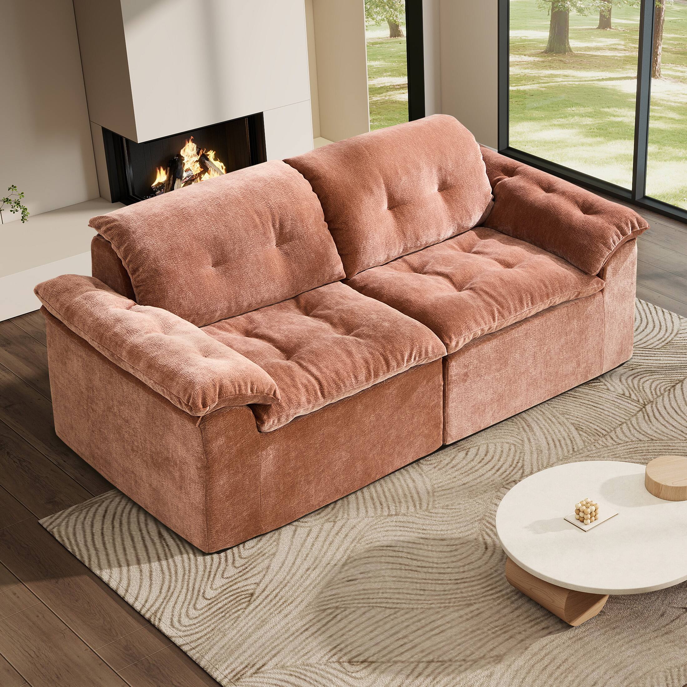 Left. Anysun - Anysun 78" Modular Cloud Design Boneless Cushioned Chenille Fabric Loveseat Sofa with Memory Foam - Orange.