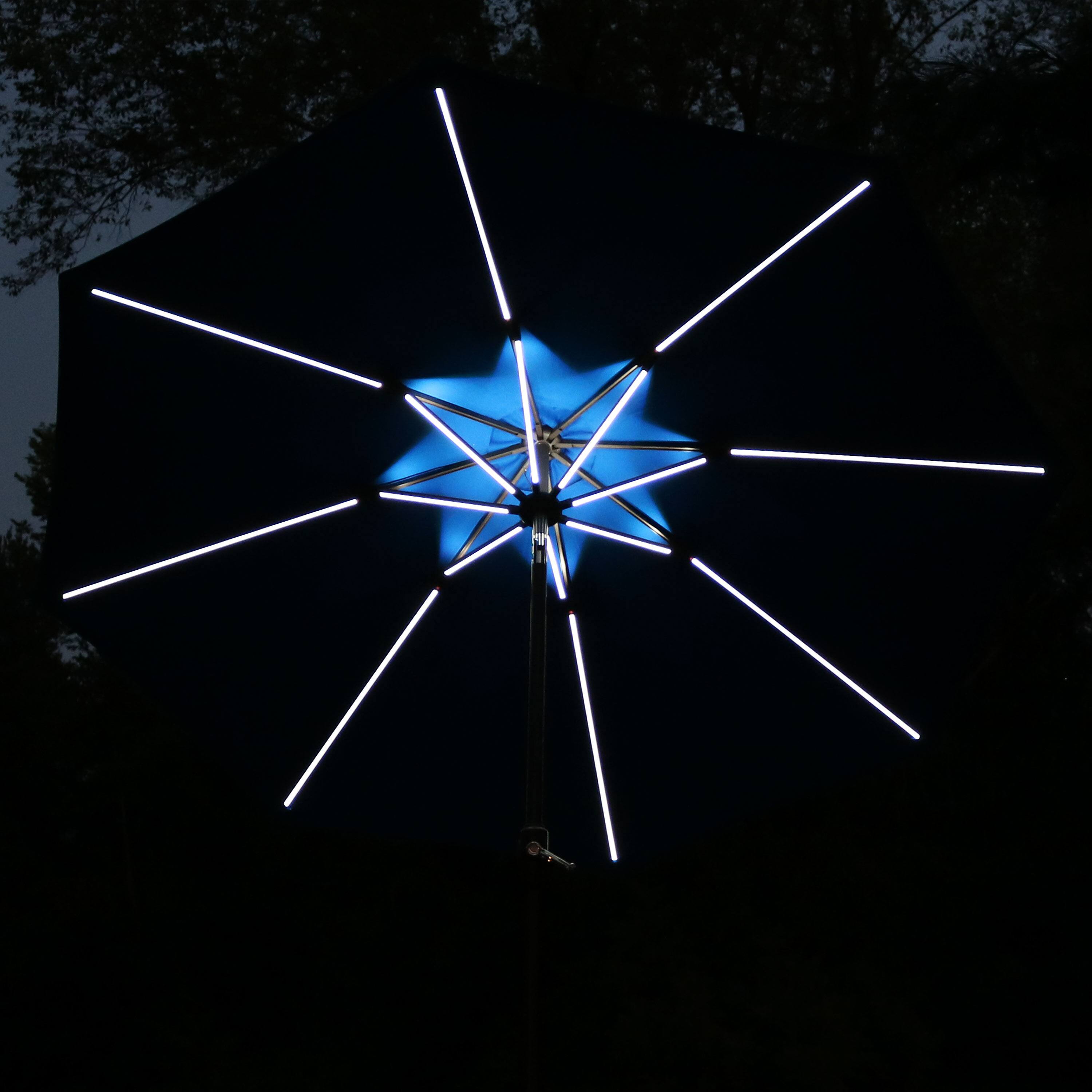 Alt View 7. Sunnydaze - 9 ft Solar Sunbrella Patio Umbrella with Tilt - Pacific Blue.