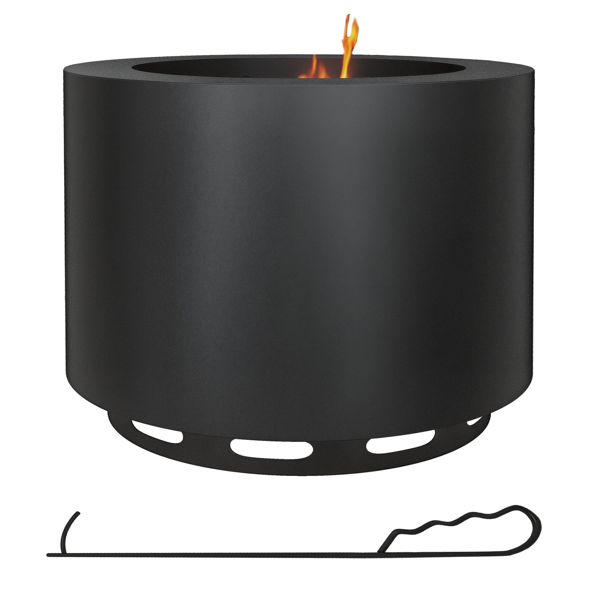 Outsunny - Smokeless Fire Pit, 19" Portable Wood Burning Firepit with Poker - Black