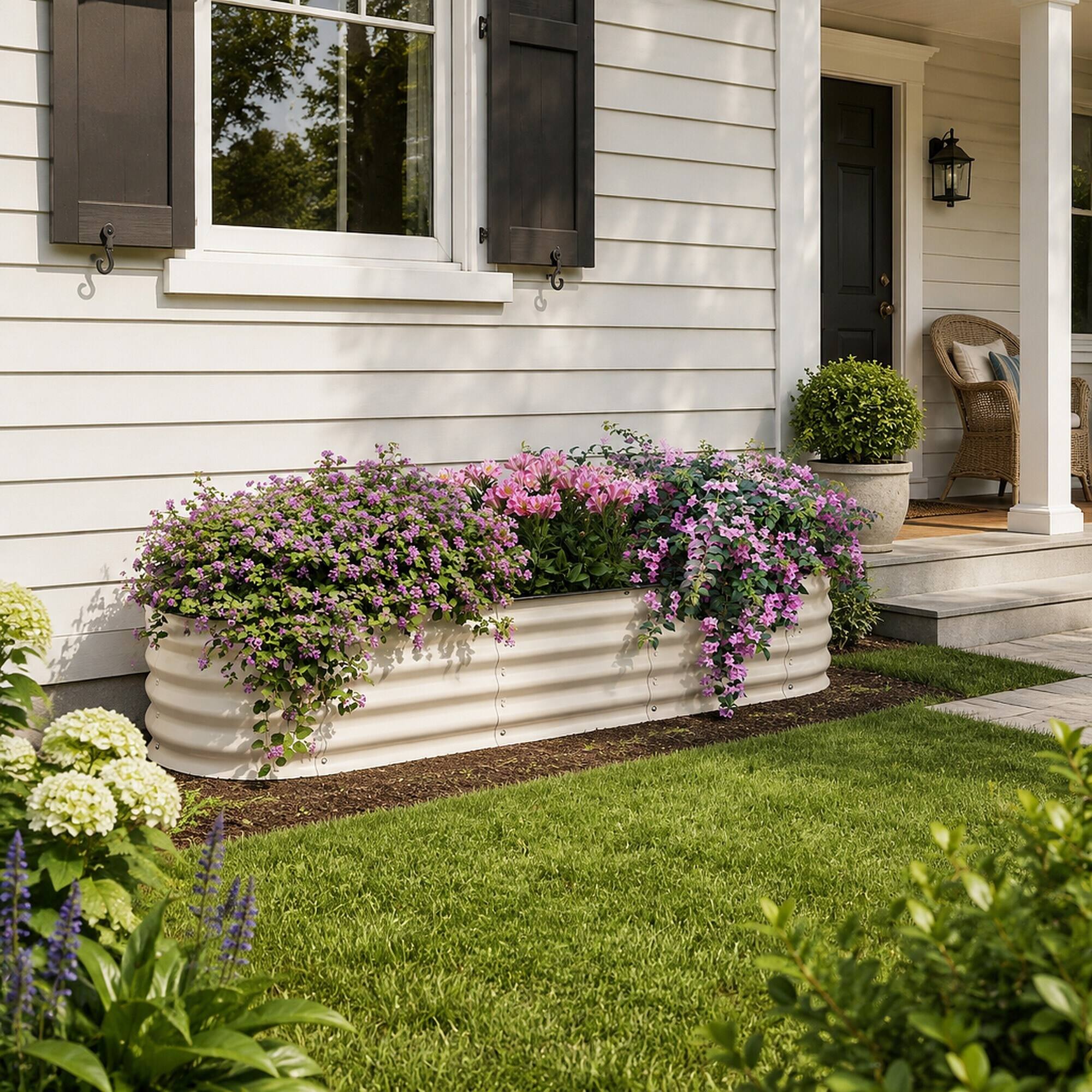 Alt View 1. RYHNUYNE - Galvanized Raised Garden Bed Kit 6.4x2x1 ft Outdoor Metal Planter Box with Safety Edging for Vegetables Flowers - White.
