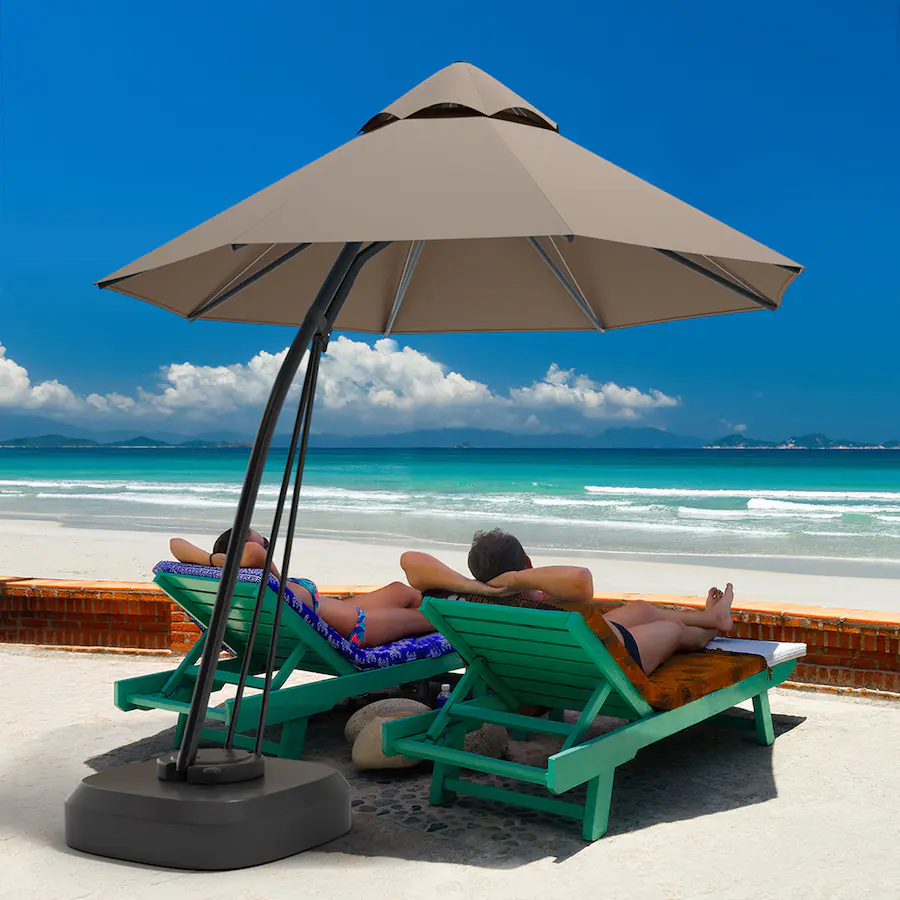 Gymax 11ft Patio Cantilever Hand Push Offset Hanging Umbrella w/ Wheels ...