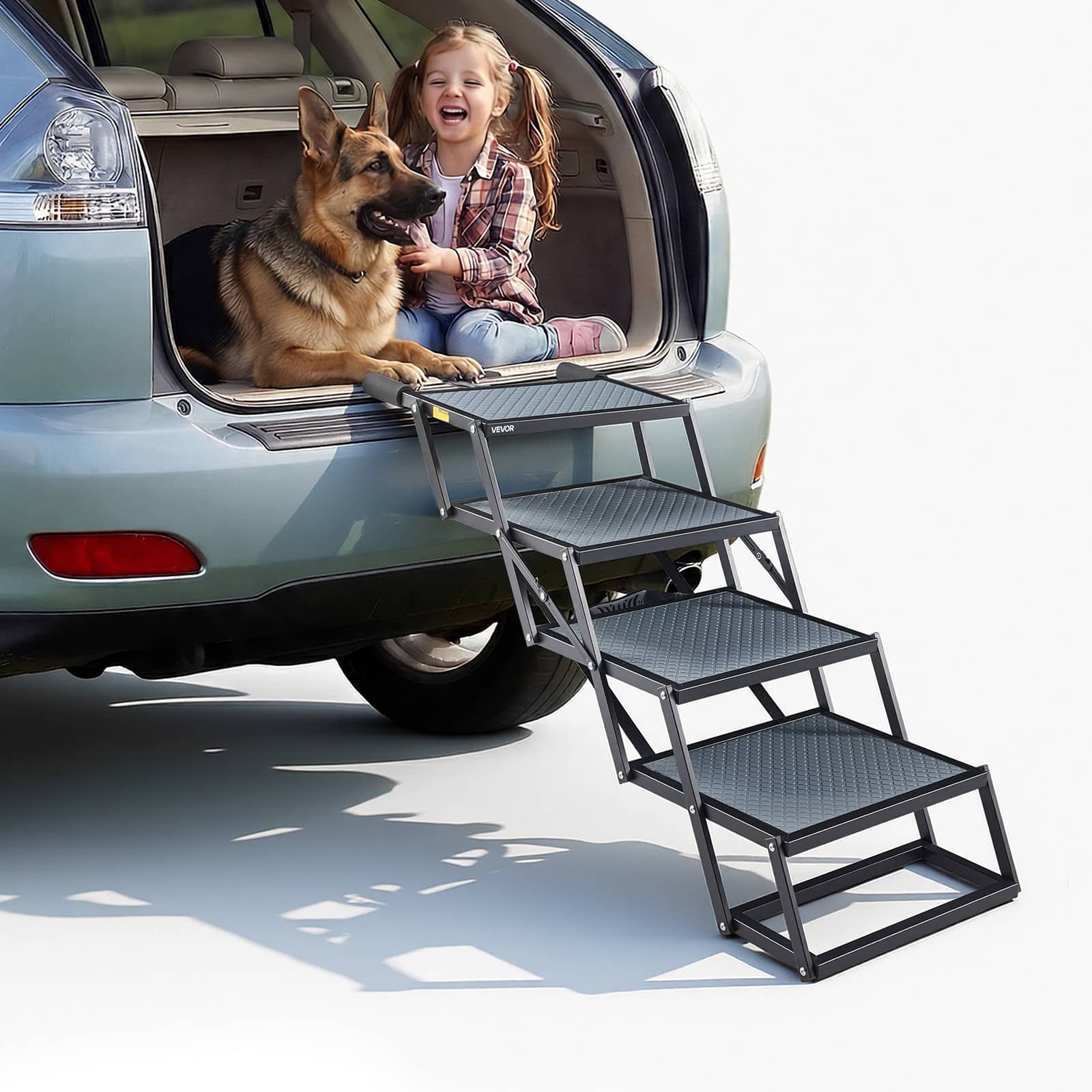 VEVOR - Dog Stairs for Car, 4 Steps Extra Wide Foldable Dog Ramp for Large Dogs with Non-Slip Surface, Portable Lightweight - Black price history on PriceWatchPro