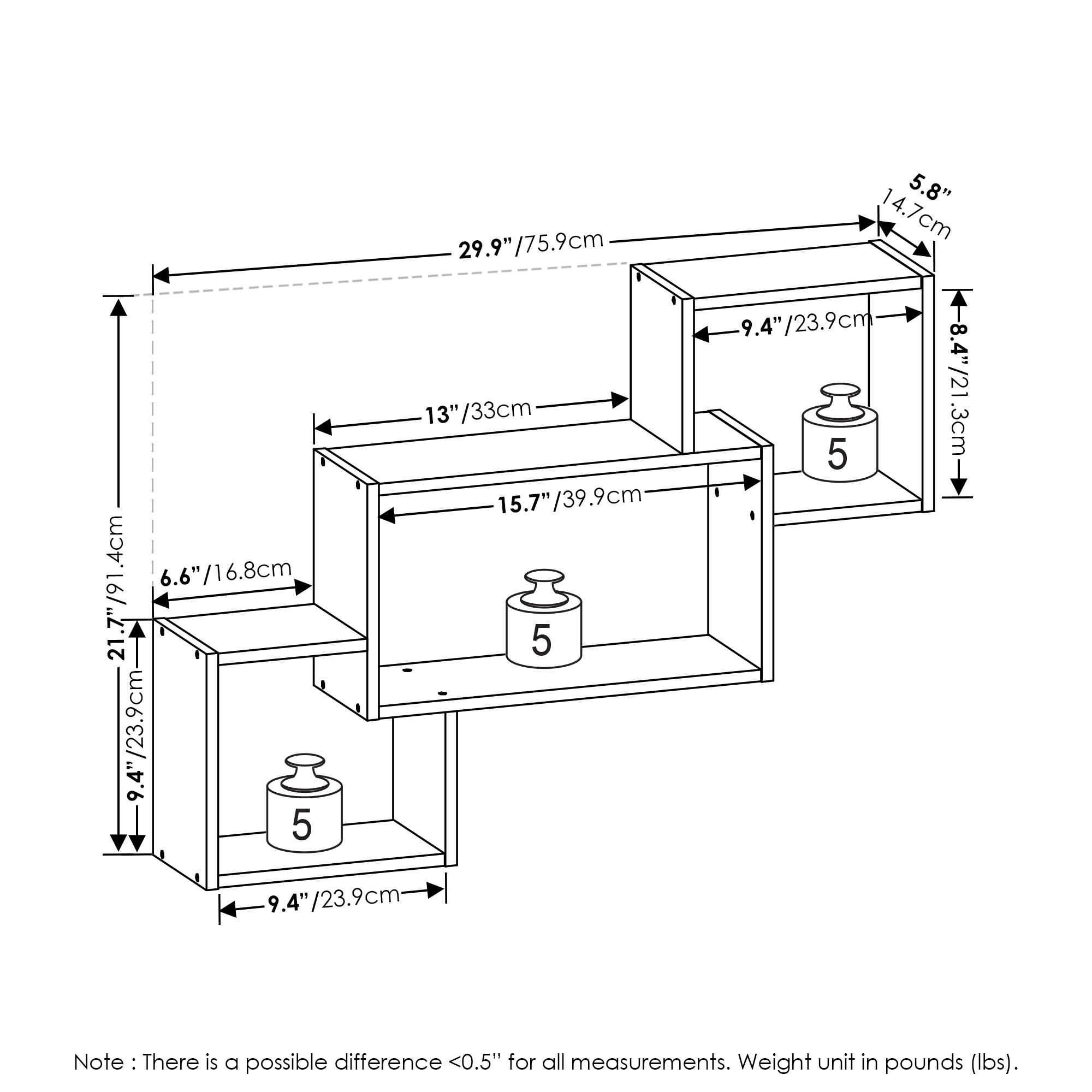- 29.9" / 75.9 cm
- 13" / 33 cm
- 15.7" / 39.9 cm
- 6.6" / 16.8 cm
- 9.4" / 23.9 cm
- 5.8" / 14.7 cm
- 8.4" / 21.3 cm
- 21.7" / 55.1 cm
- 9.4" / 23.9 cm

Note: There is a possible difference <0.5" for all measurements. Weight unit in pounds (lbs).