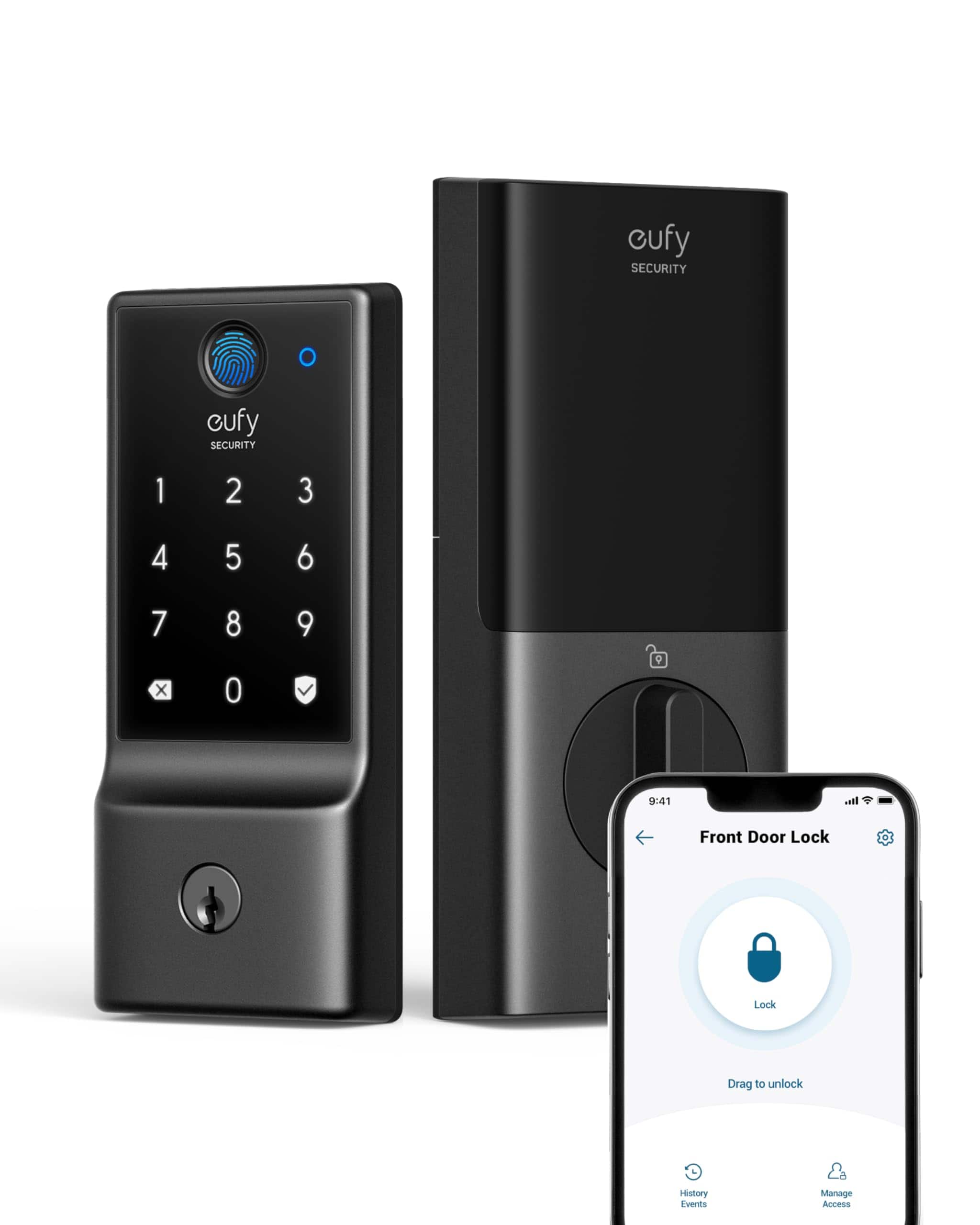 eufy - Smart Lock C220, Fingerprint Keyless Wi‑Fi Deadbolt, App Control, 8‑Month Battery, IP53 Waterproof, Grade 3