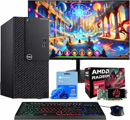 Dell - Refurbished Excellent - Optiplex 3060 Tower Computer Intel i5-AMD Radeon RX 550-32GB RAM-250GB NVMe+1TB SSD-24"LCD-Gaming Kybd-Win 11 Pro - Black